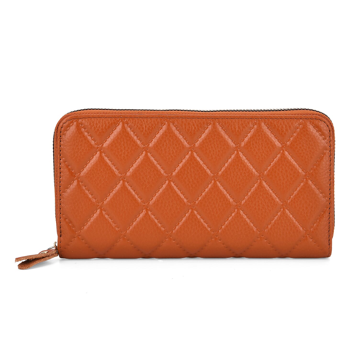 Closeout Deal - Genuine Leather Rhombus Pattern Embossed Wallet with RFID Protection - Tan