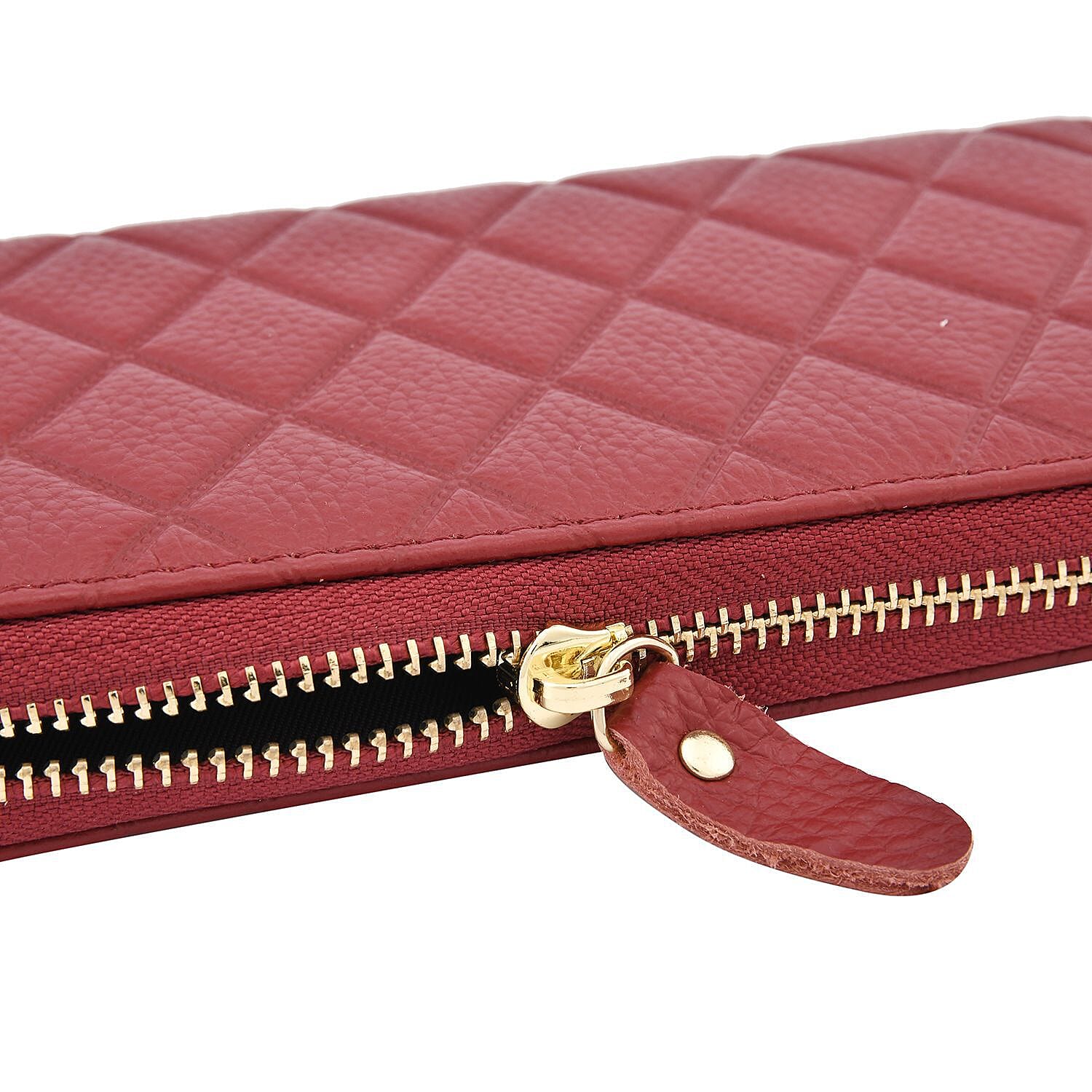 Closeout Deal - Genuine Leather Rhombus Pattern Embossed Wallet with RFID Protection - Burgundy