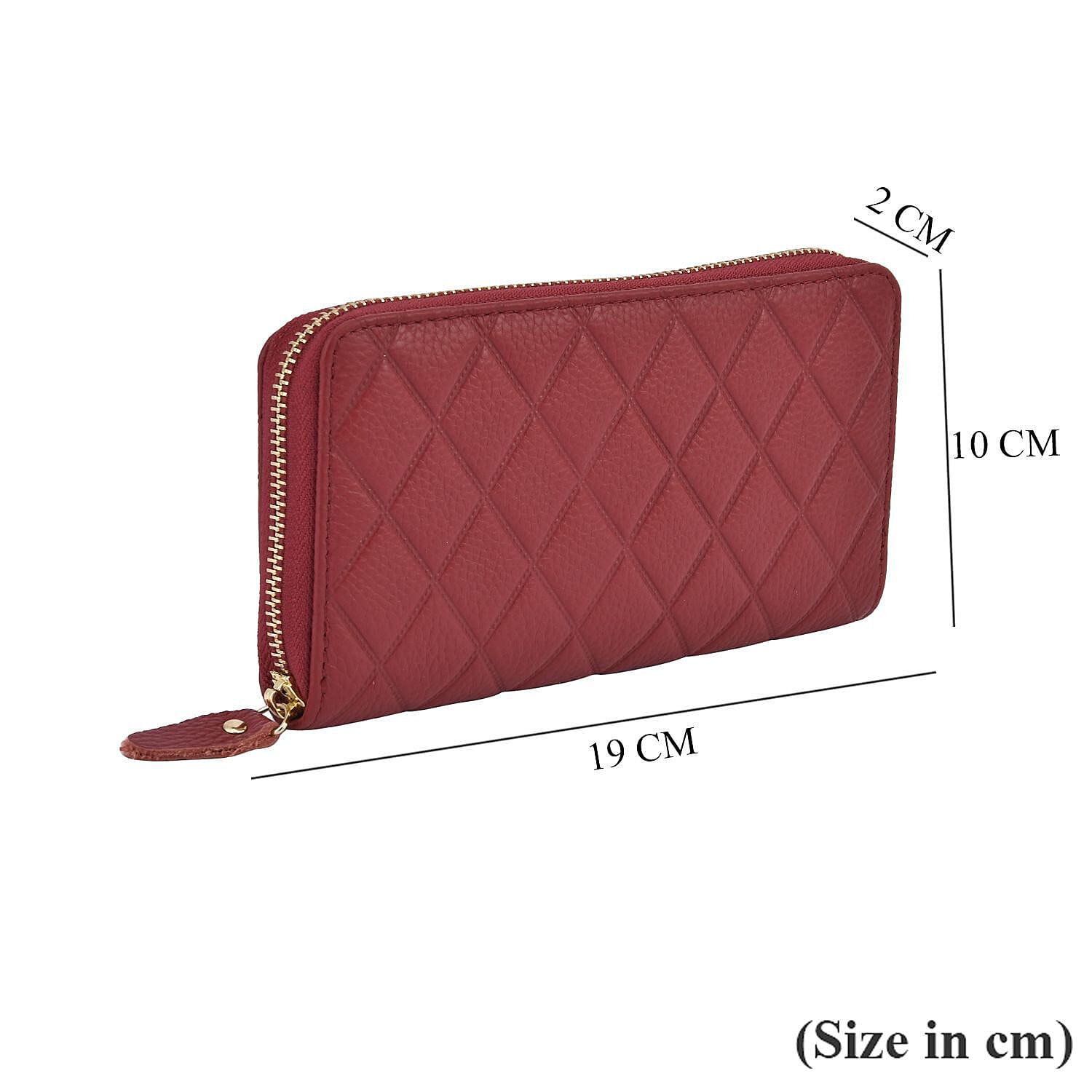 Closeout Deal - Genuine Leather Rhombus Pattern Embossed Wallet with RFID Protection - Burgundy