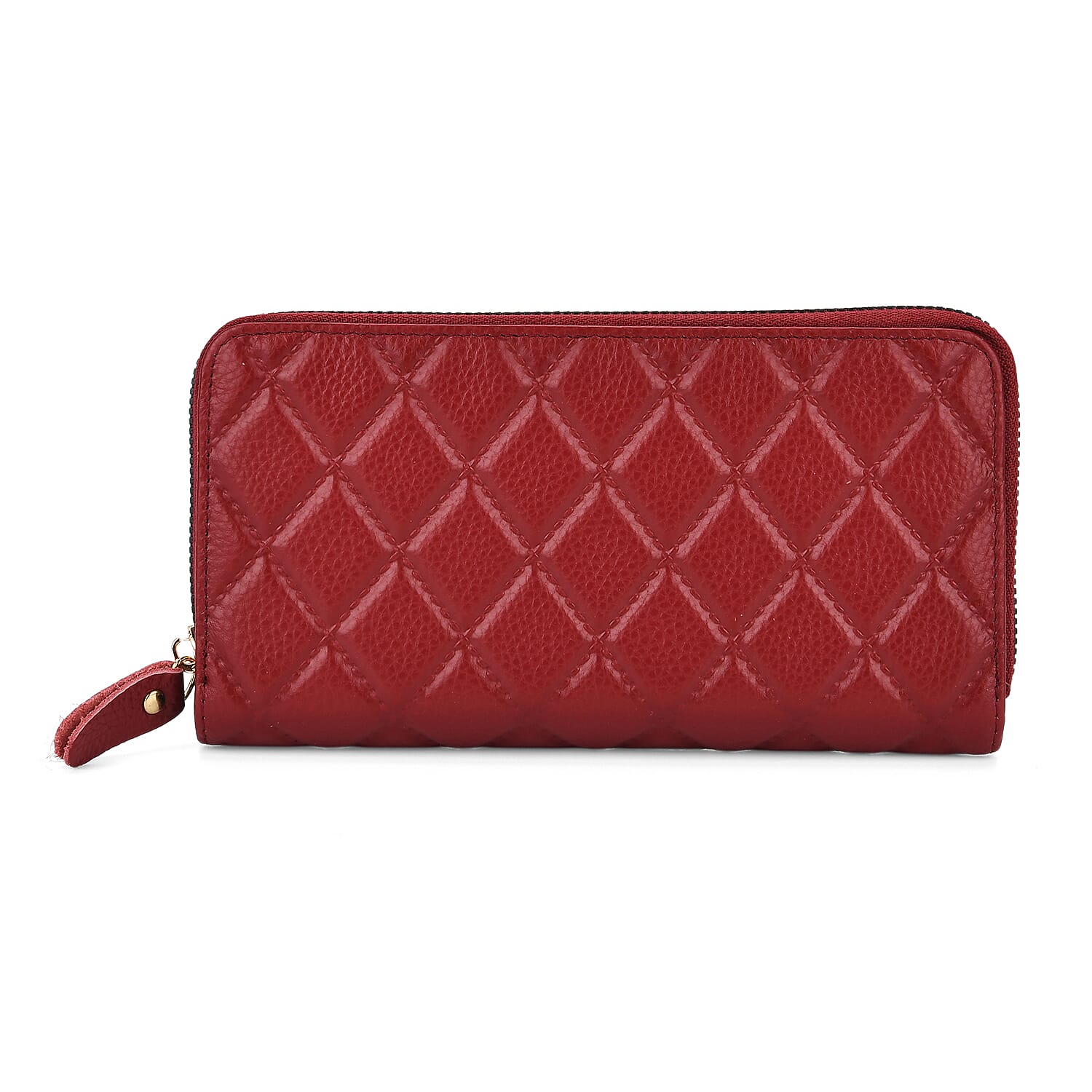 Closeout Deal - Genuine Leather Rhombus Pattern Embossed Wallet with RFID Protection - Burgundy