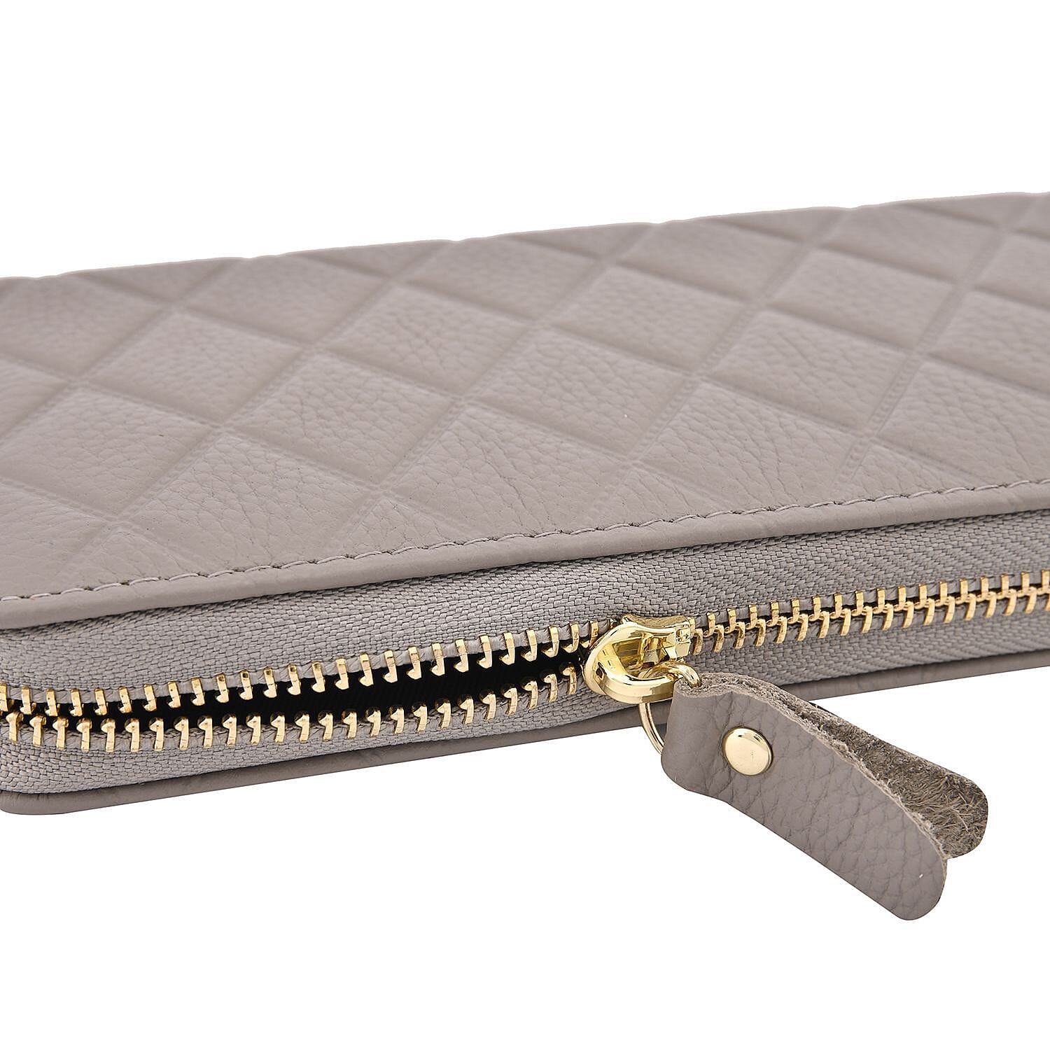 Closeout Deal - Genuine Leather Rhombus Pattern Embossed Wallet with RFID Protection (Size 19x10x2 cm) - Grey