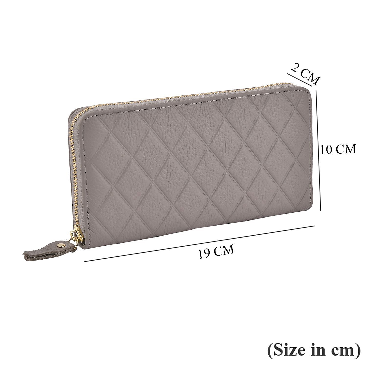 Closeout Deal - Genuine Leather Rhombus Pattern Embossed Wallet with RFID Protection (Size 19x10x2 cm) - Grey