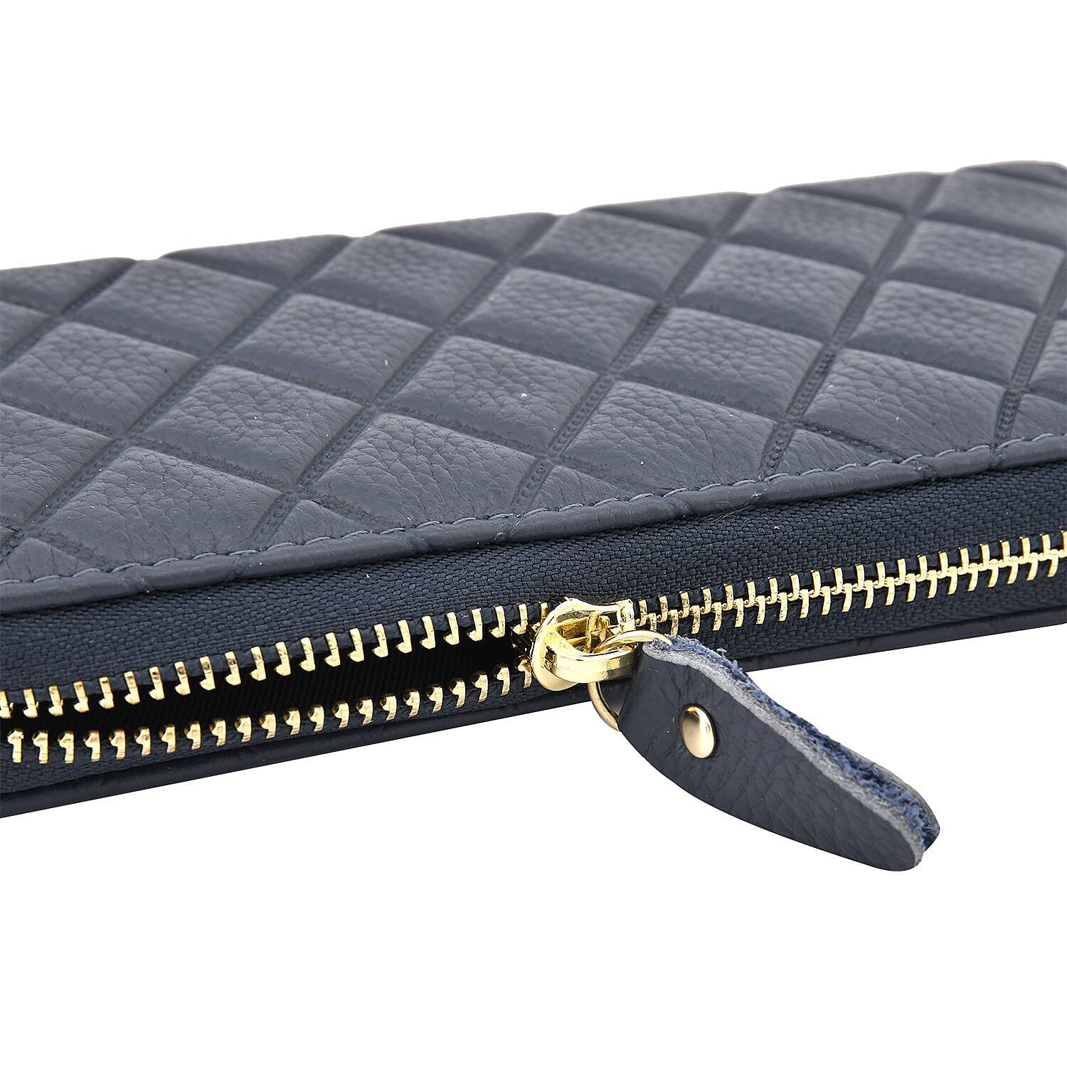 Closeout Deal - Genuine Leather Rhombus Pattern Embossed Wallet with RFID Protection (Size 19x10x2 cm) - Blue