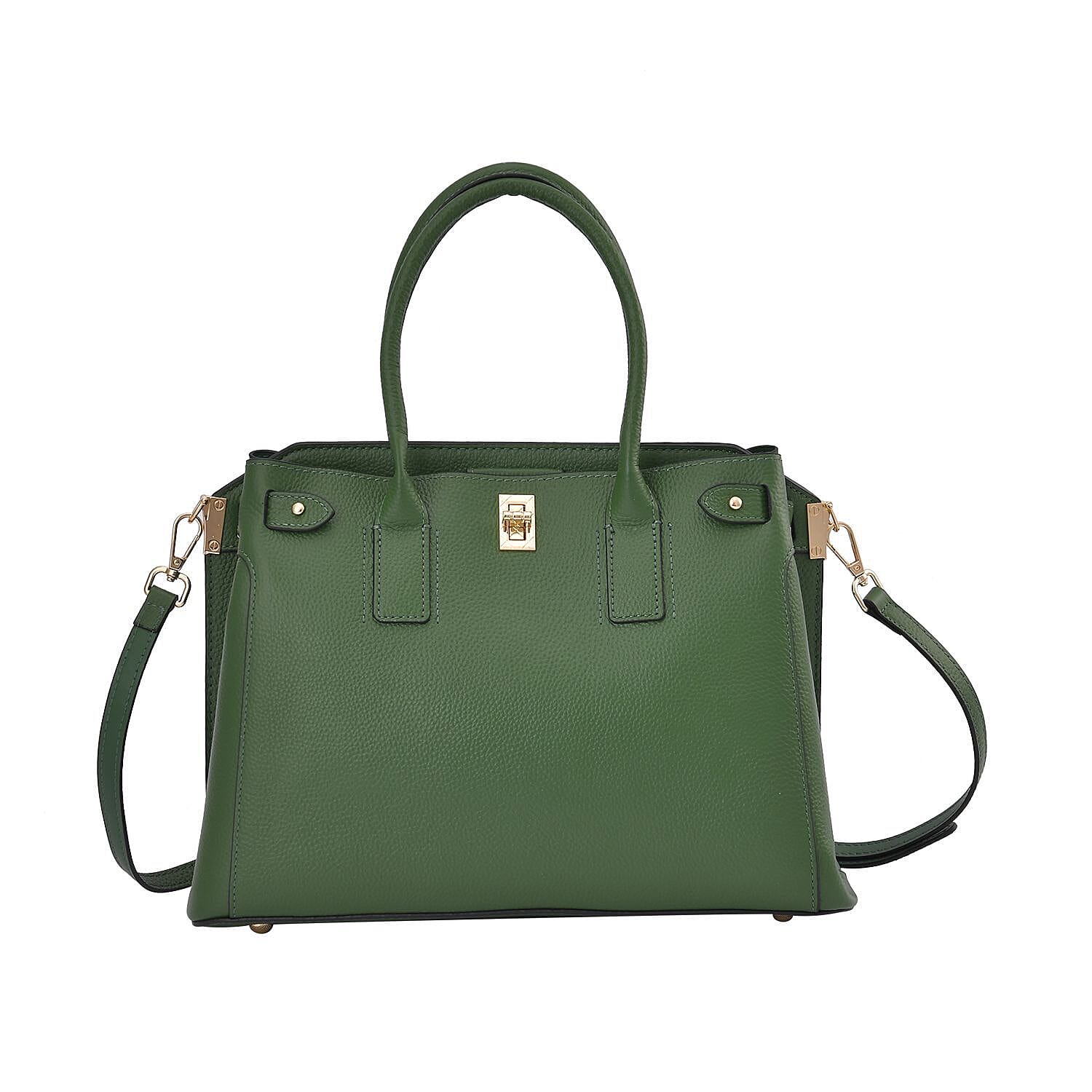 Genuine Leather Solid Crossbody Bag with Handle Drop - Green