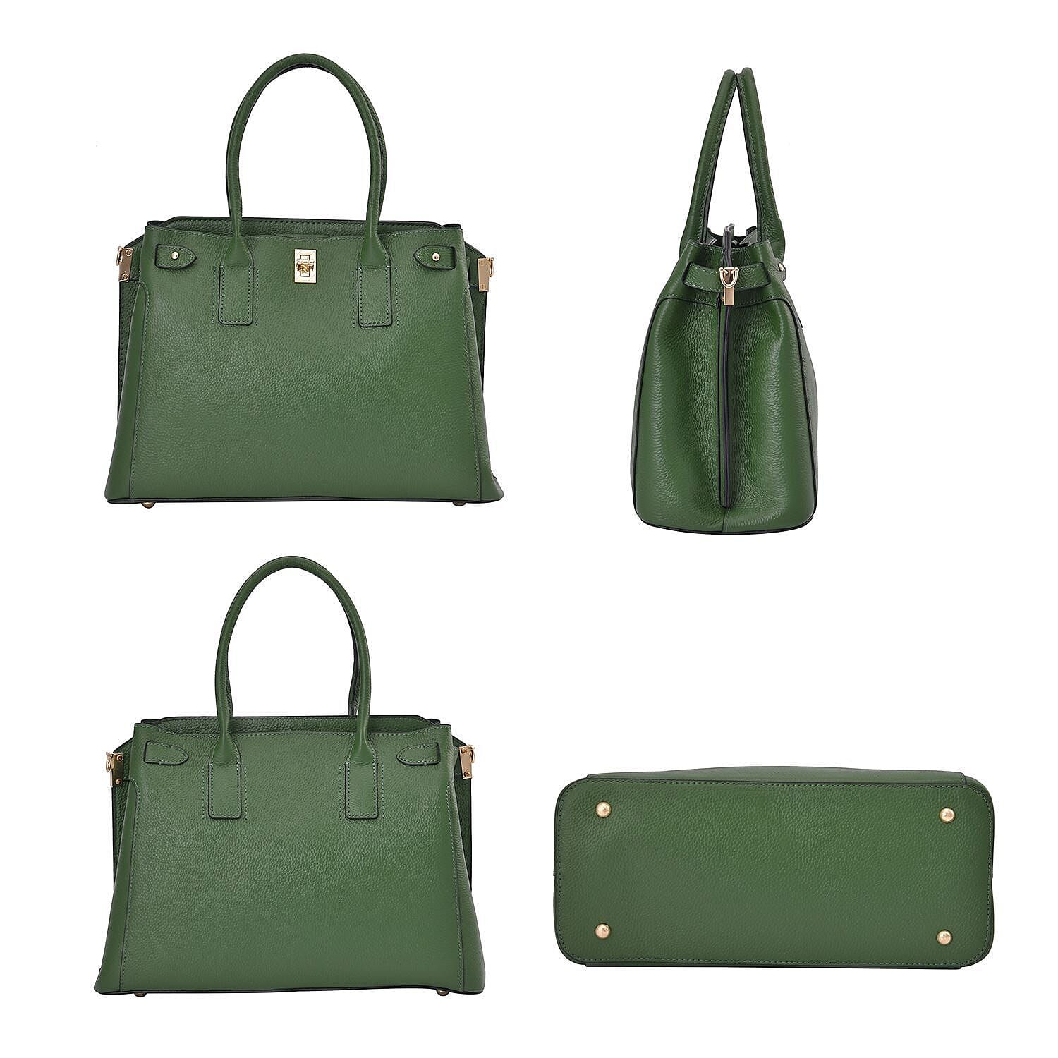 Genuine Leather Solid Crossbody Bag with Handle Drop - Green