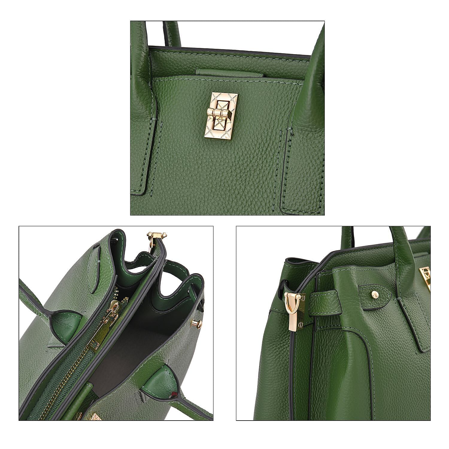 Genuine Leather Solid Crossbody Bag with Handle Drop - Green