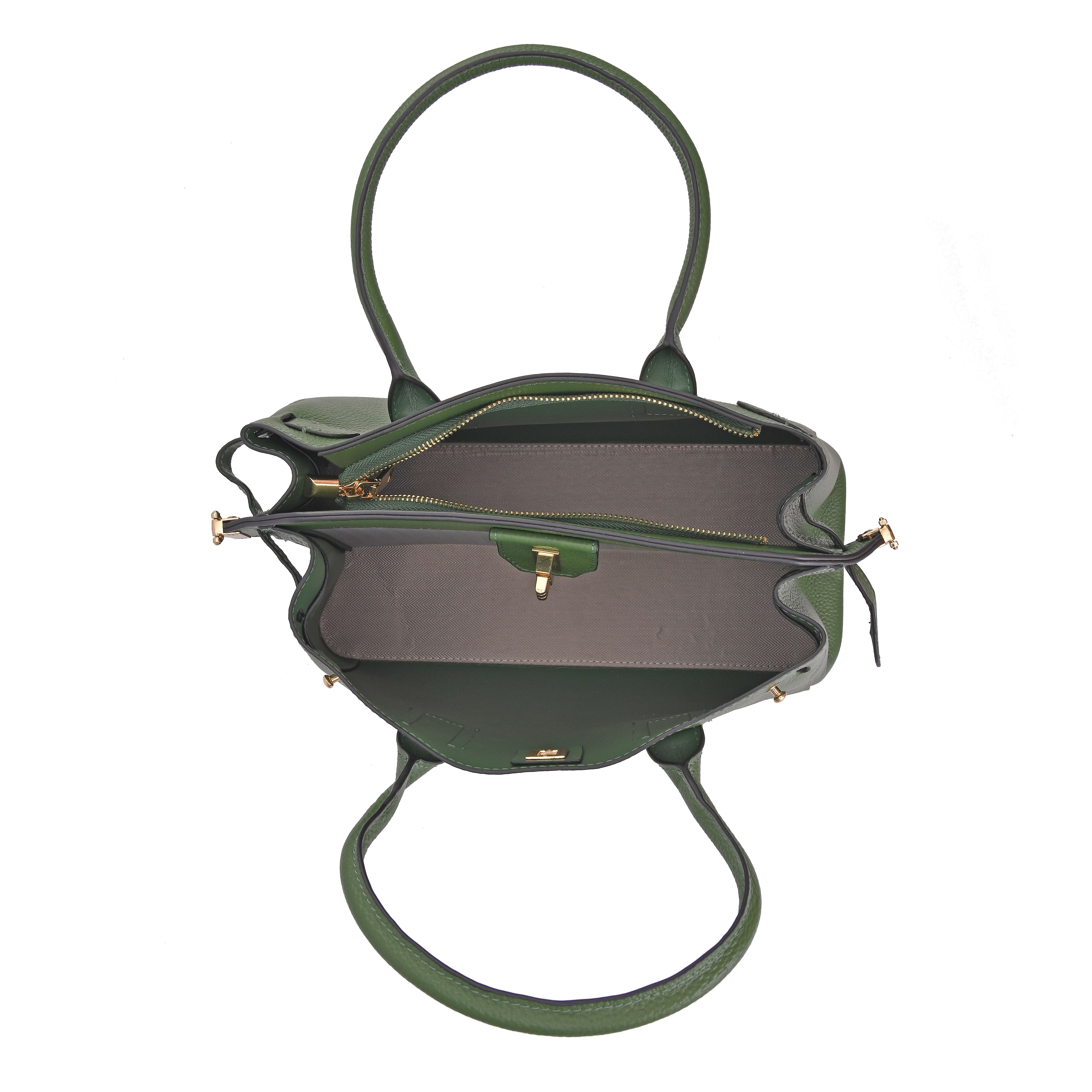 Genuine Leather Solid Crossbody Bag with Handle Drop - Green