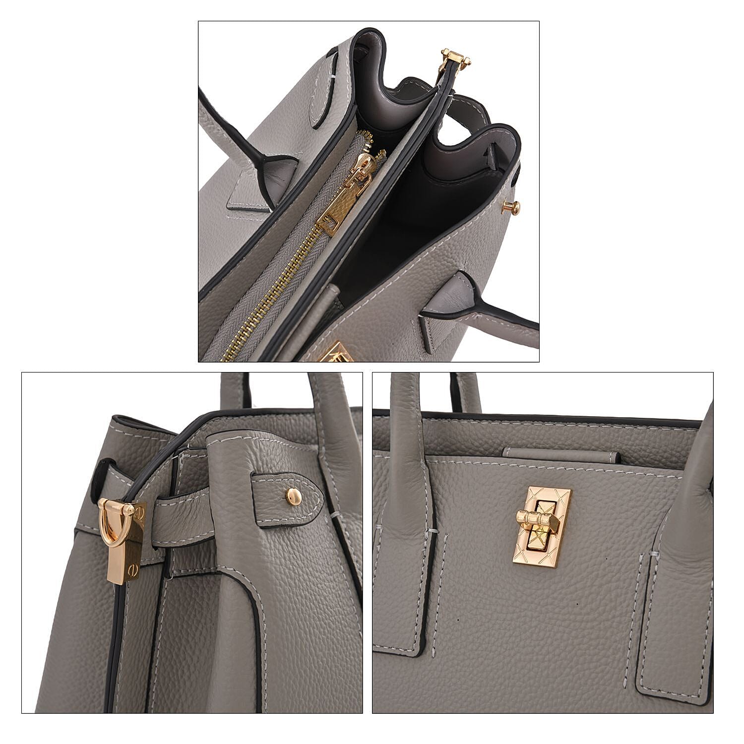 Genuine Leather Solid Crossbody Bag with Handle Drop - Grey