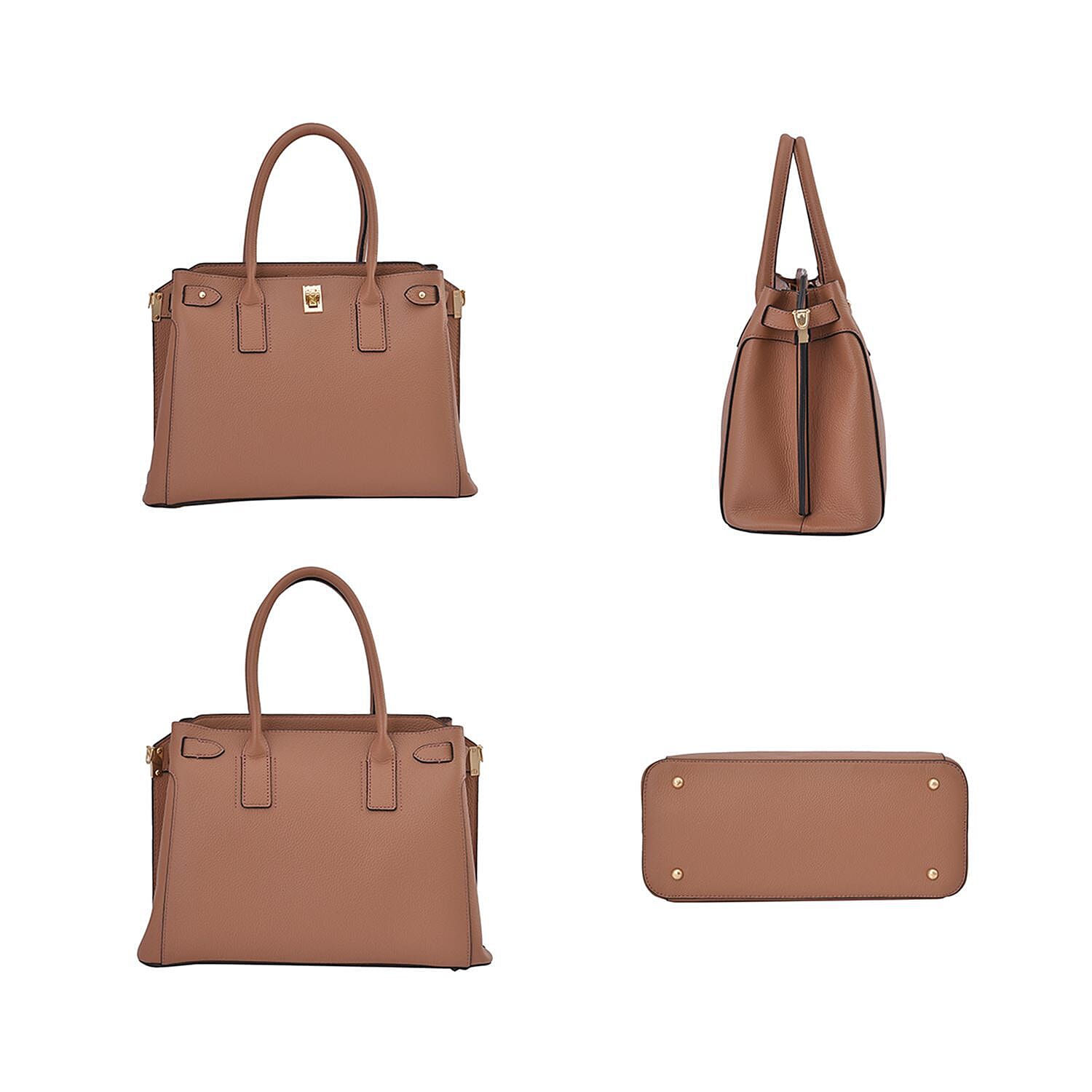 Genuine Leather Solid Crossbody Bag with Handle Drop - Pink