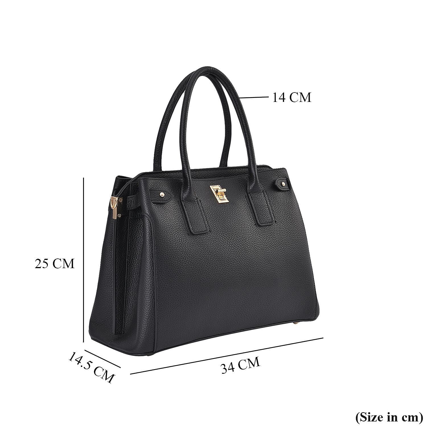 Genuine Leather Solid Crossbody Bag with Handle Drop and Sholuder Strap - Black