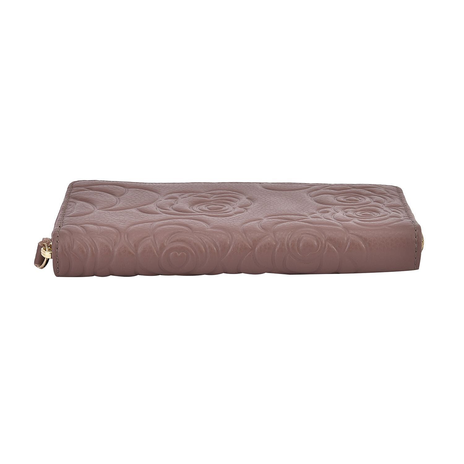 Closeout Deal - Genuine Leather Flower Embossed RFID Protected Wallet - Purple