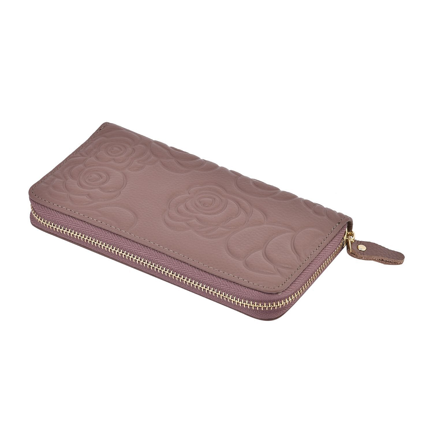 Closeout Deal - Genuine Leather Flower Embossed RFID Protected Wallet - Purple