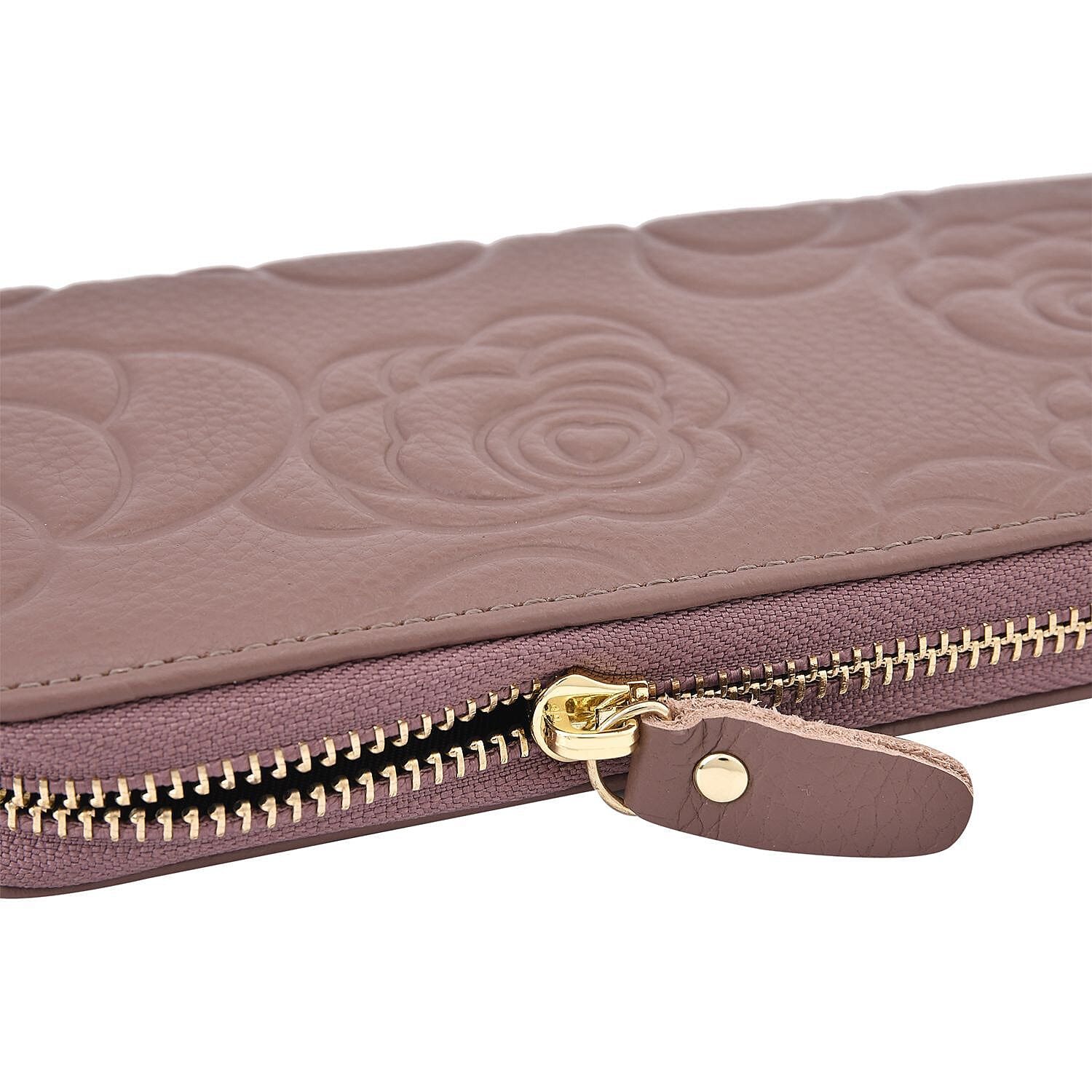 Closeout Deal - Genuine Leather Flower Embossed RFID Protected Wallet - Purple