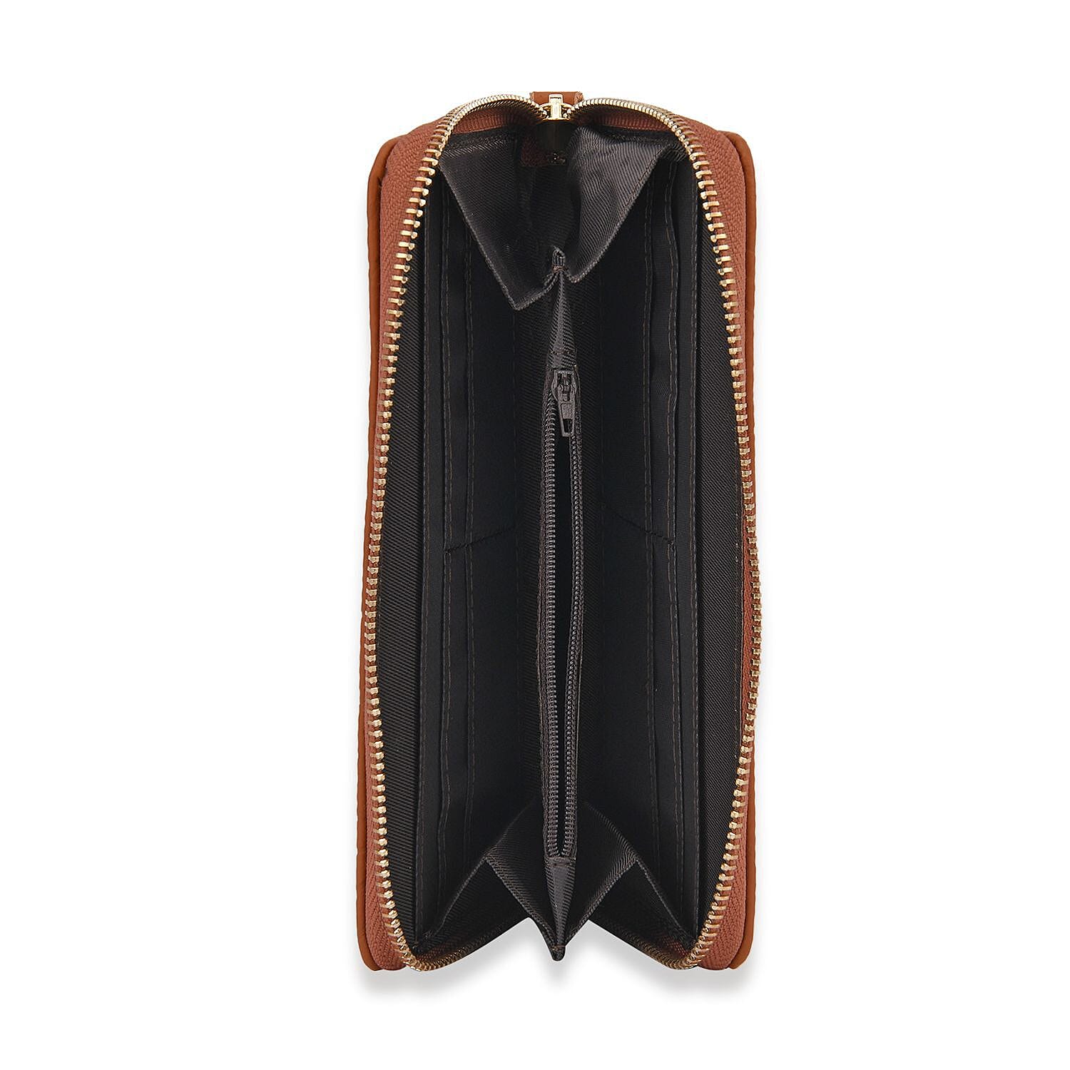 Closeout Deal - Genuine Leather Flower Embossed RFID Protected Purse (Size 19x10x2 cm) - Tan