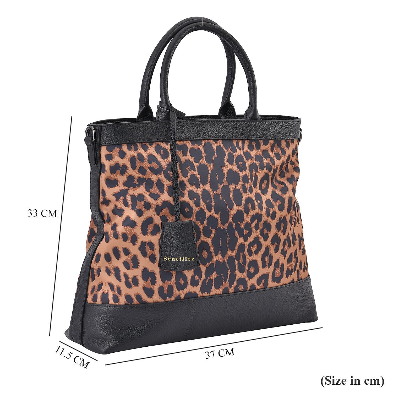 Sencillez Genuine Leather Leopard Convertible Bag with Detachable Long Strap - Tan