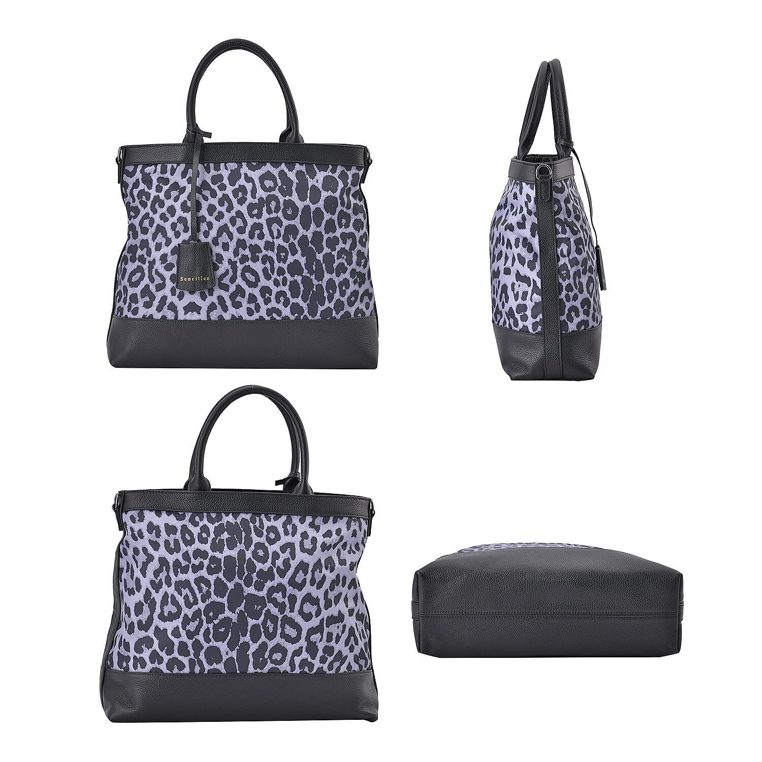 Sencillez Genuine Leather Leopard Convertible Bag with Detachable Long Strap - Beige