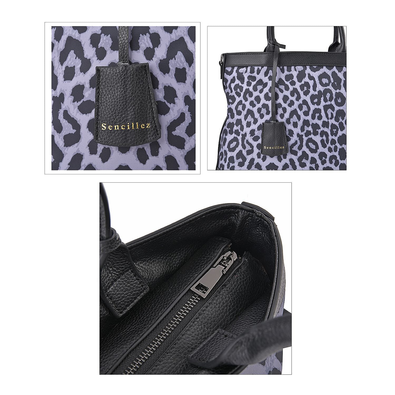 Sencillez Genuine Leather Leopard Convertible Bag with Detachable Long Strap - Beige