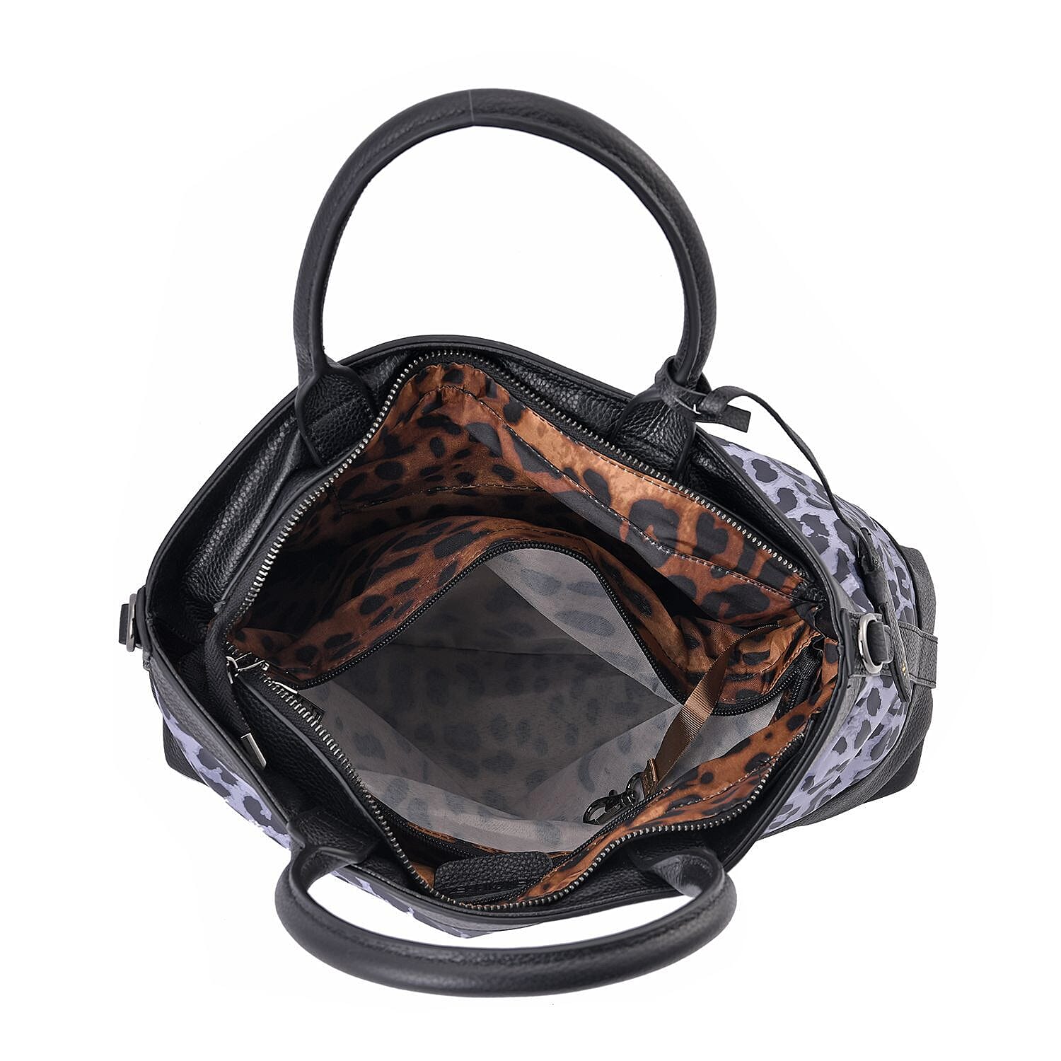 Sencillez Genuine Leather Leopard Convertible Bag with Detachable Long Strap - Beige