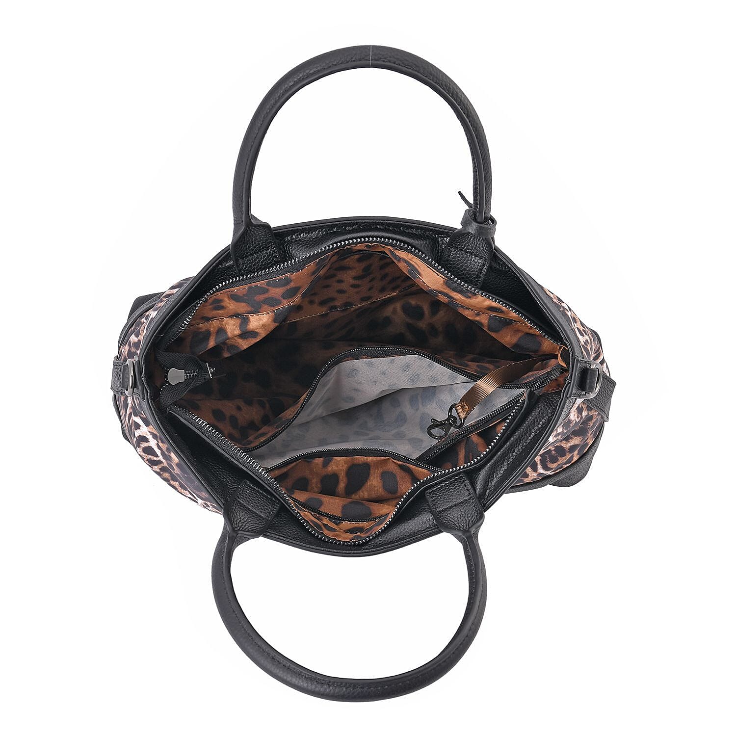 Sencillez Genuine Leather Leopard Convertible Bag with Detachable Long Strap (Size 37x33x11 cm) - Beige