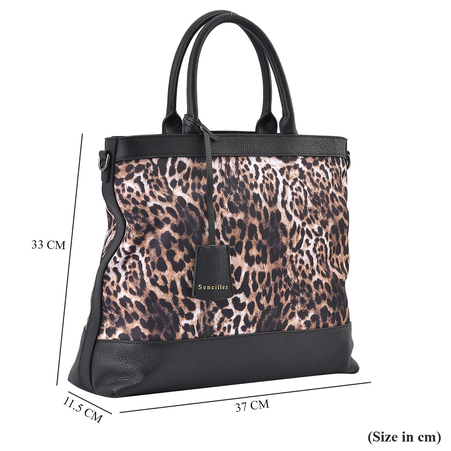 Sencillez Genuine Leather Leopard Convertible Bag with Detachable Long Strap (Size 37x33x11 cm) - Beige