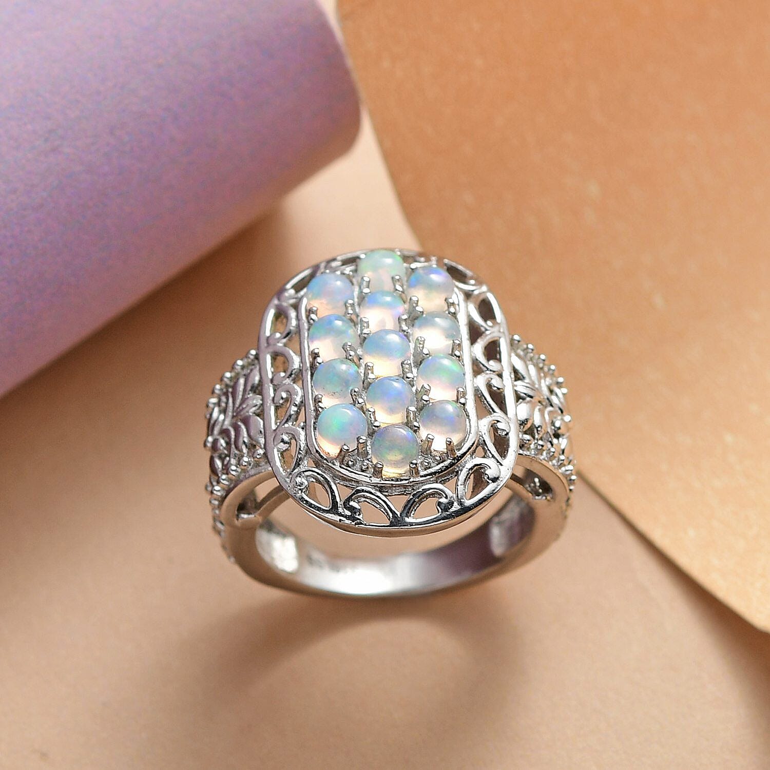 Ethiopian Welo Opal Ring in Stainless Steel 1.26 Ct