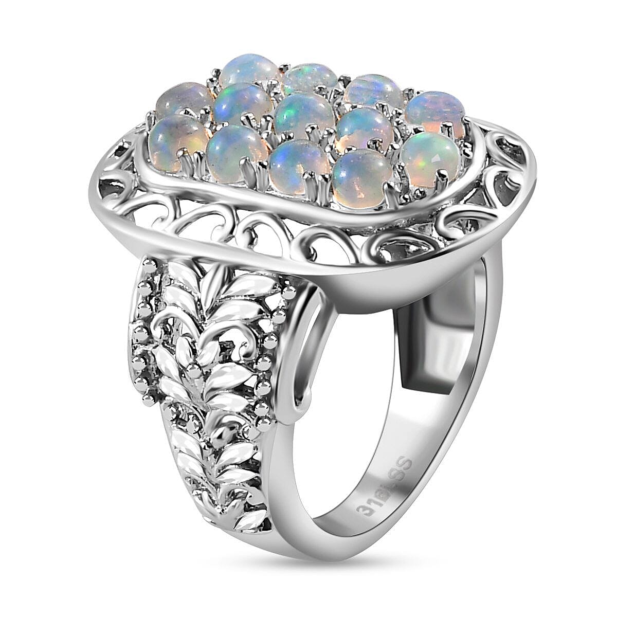 Ethiopian Welo Opal Ring in Stainless Steel 1.26 Ct