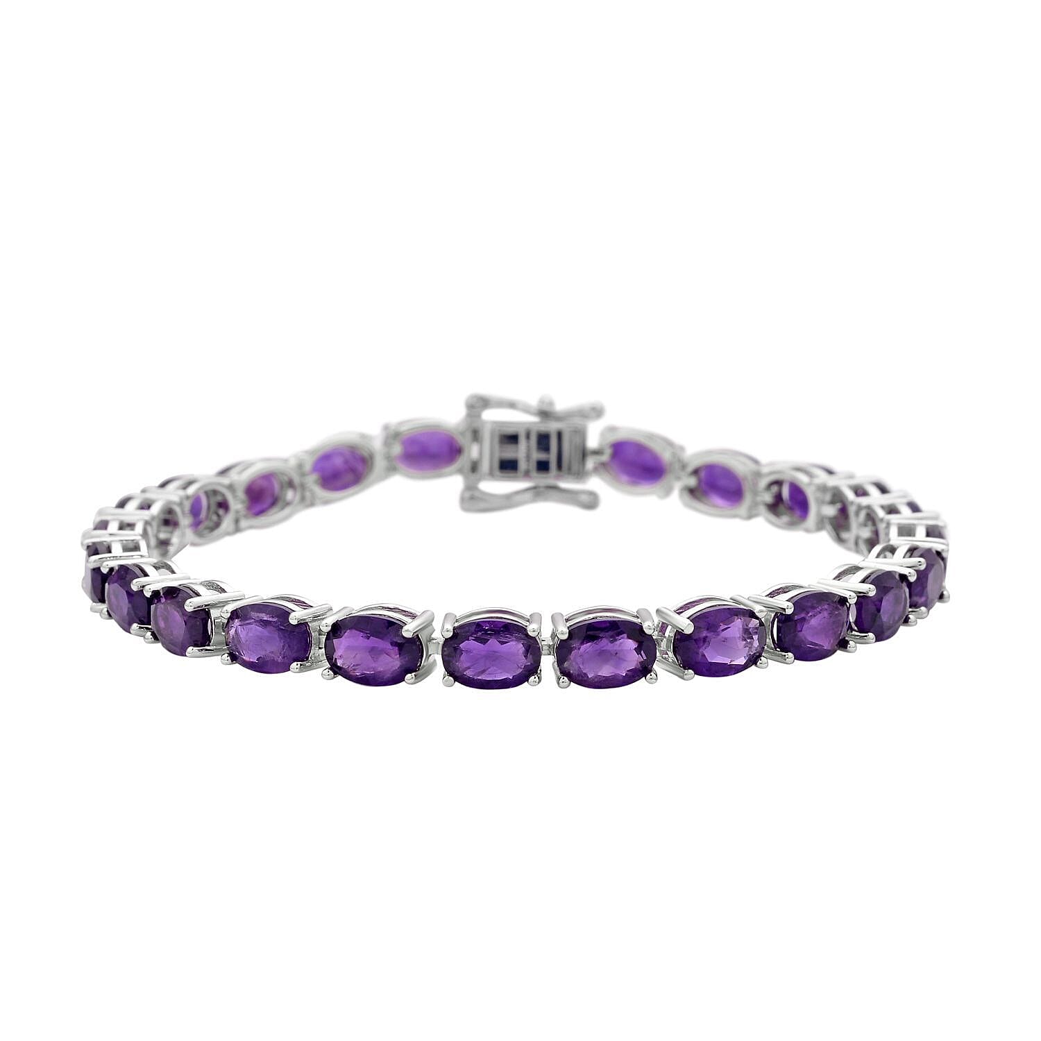 Amethyst Tennis Bracelet (Size - 7) in Rhodium Overlay Sterling Silver 16.10 Ct, Silver Wt. 7.78 Gms.