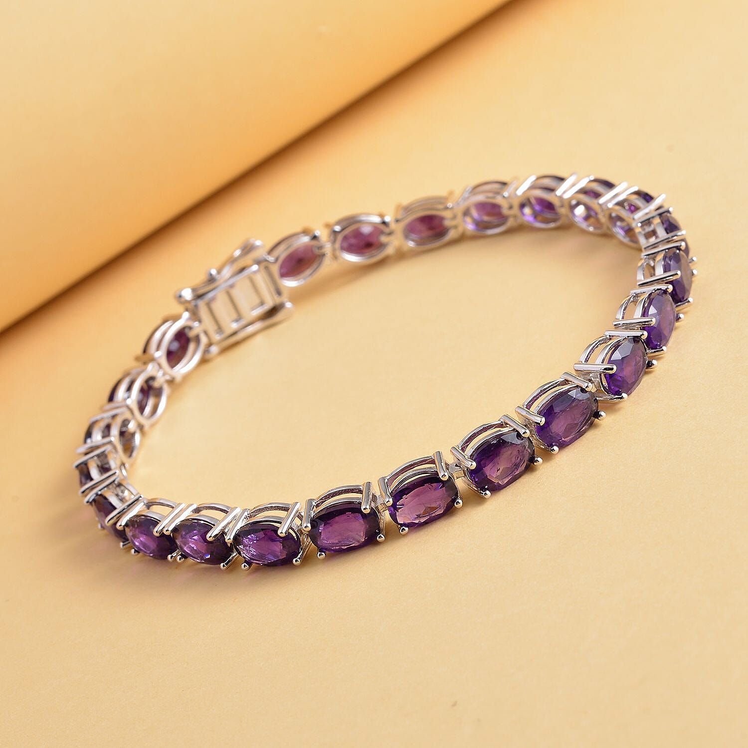 Amethyst Tennis Bracelet (Size - 7) in Rhodium Overlay Sterling Silver 16.10 Ct, Silver Wt. 7.78 Gms.