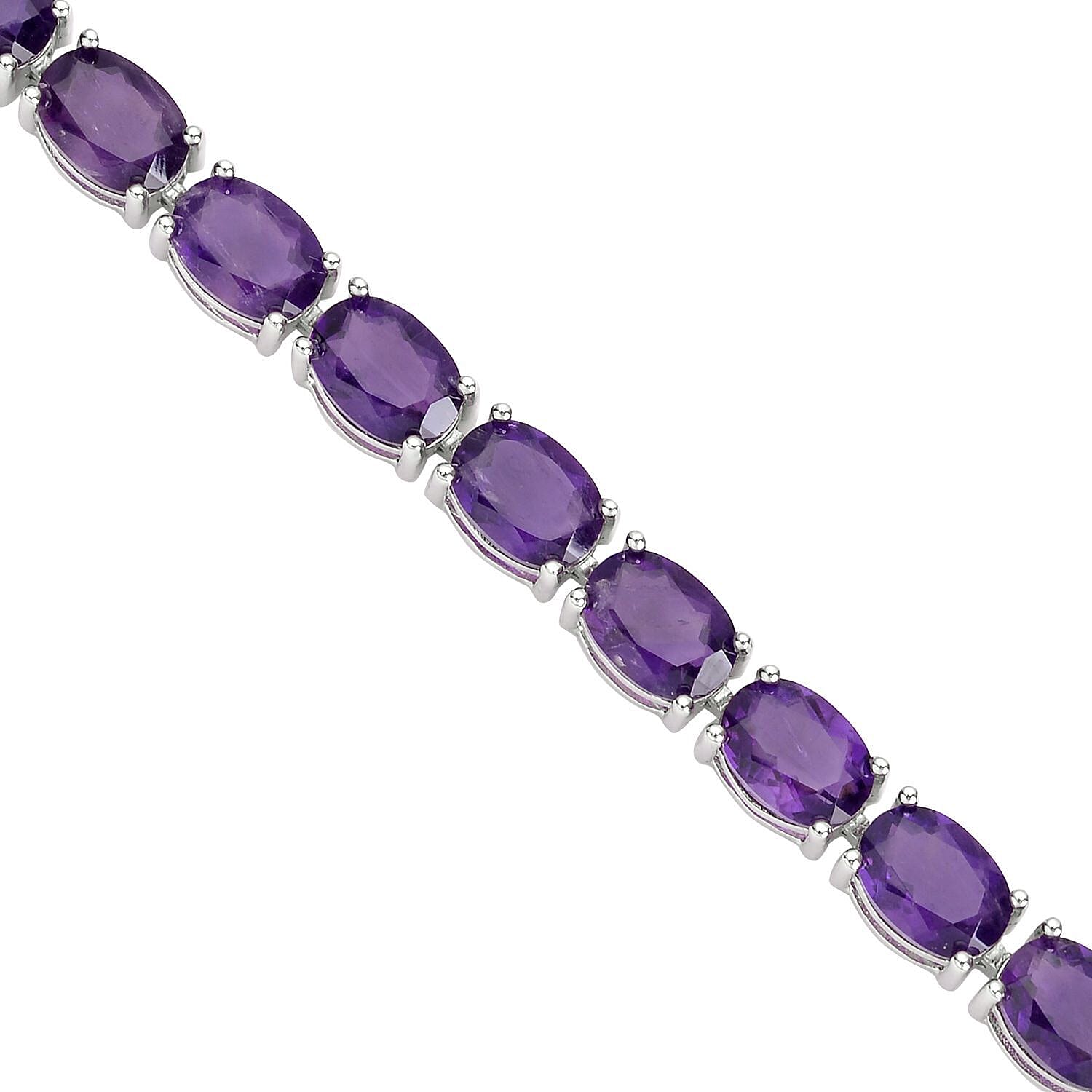 Amethyst Tennis Bracelet (Size - 7) in Rhodium Overlay Sterling Silver 16.10 Ct, Silver Wt. 7.78 Gms.