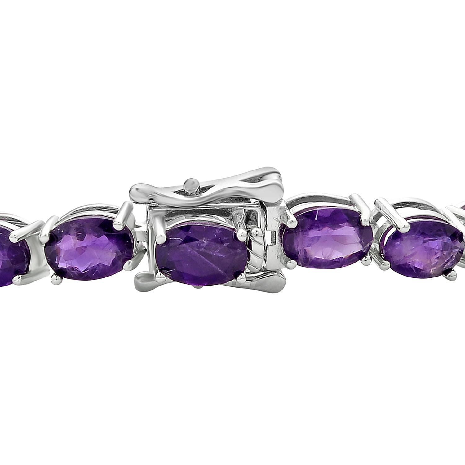 Amethyst Tennis Bracelet (Size - 7) in Rhodium Overlay Sterling Silver 16.10 Ct, Silver Wt. 7.78 Gms.