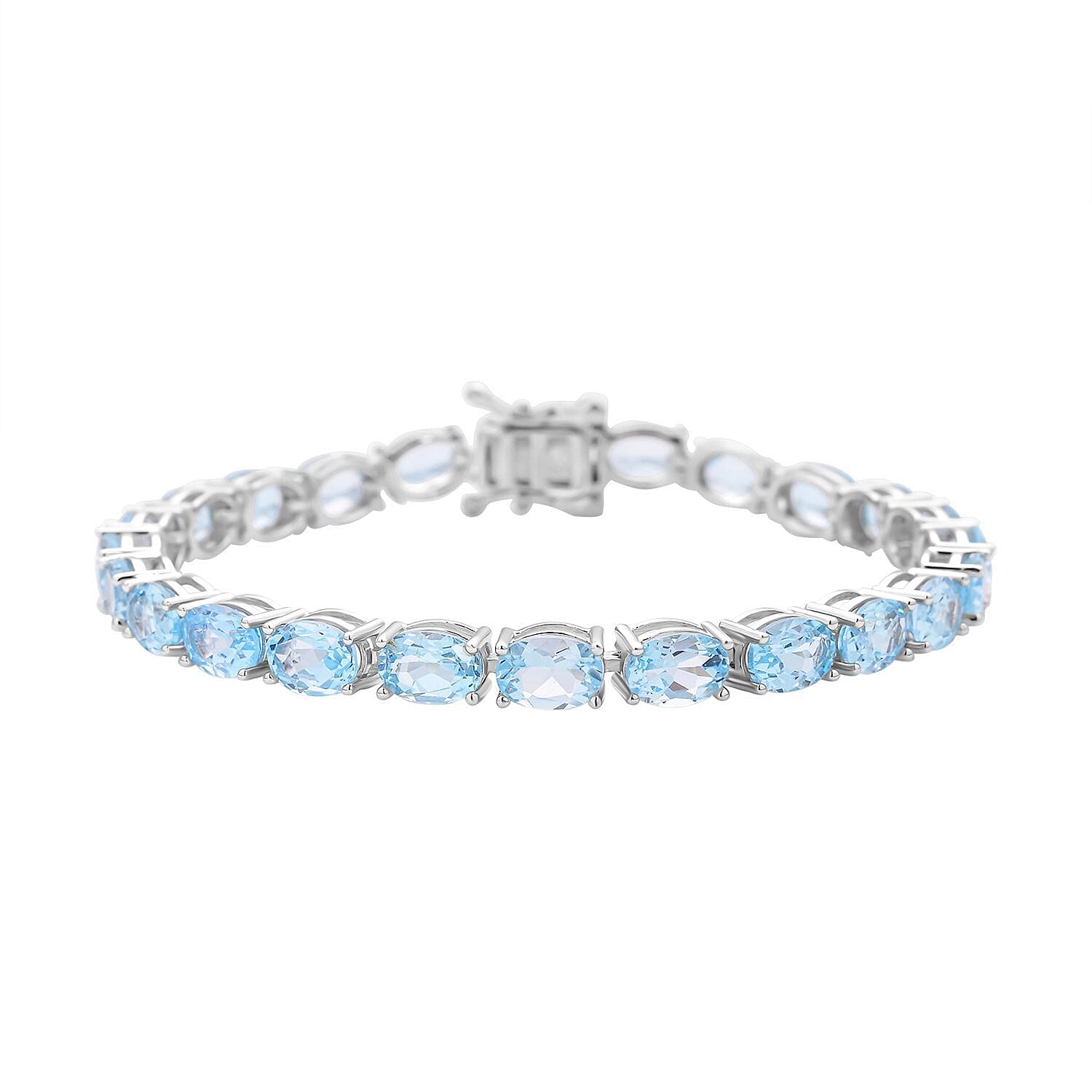 Sky Blue Topaz Tennis Bracelet (Size - 7) in Rhodium Overlay Sterling Silver 20.70 Ct, Silver Wt. 7.89 Gms.