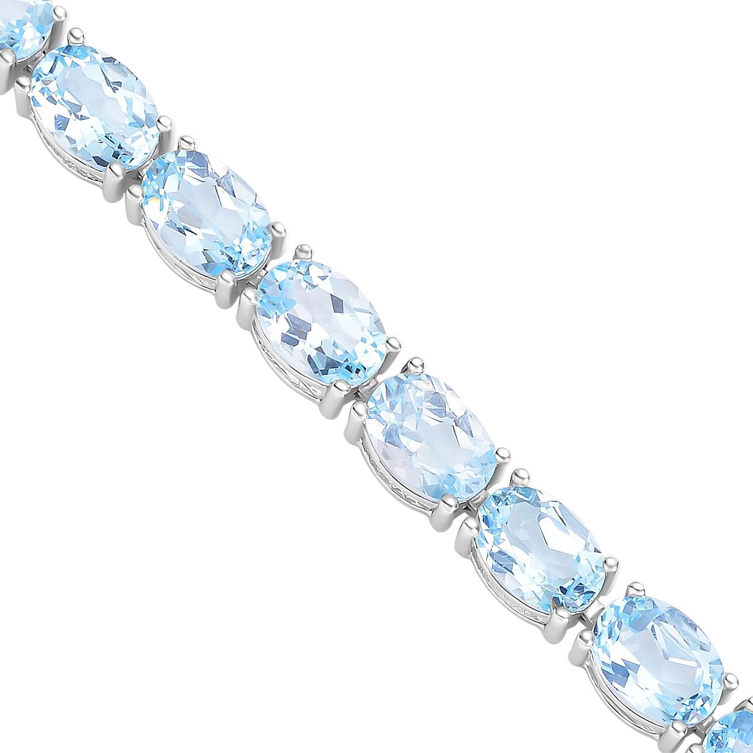 Sky Blue Topaz Tennis Bracelet (Size - 7) in Rhodium Overlay Sterling Silver 20.70 Ct, Silver Wt. 7.89 Gms.