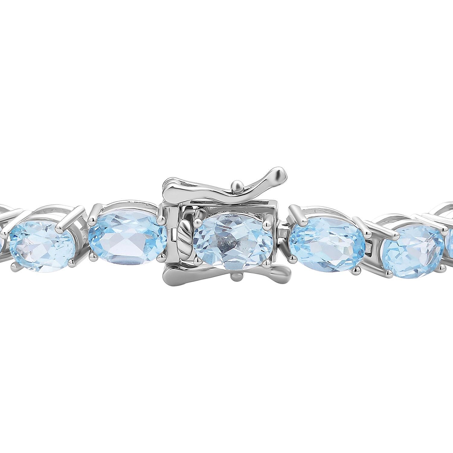 Sky Blue Topaz Tennis Bracelet (Size - 7) in Rhodium Overlay Sterling Silver 20.70 Ct, Silver Wt. 7.89 Gms.