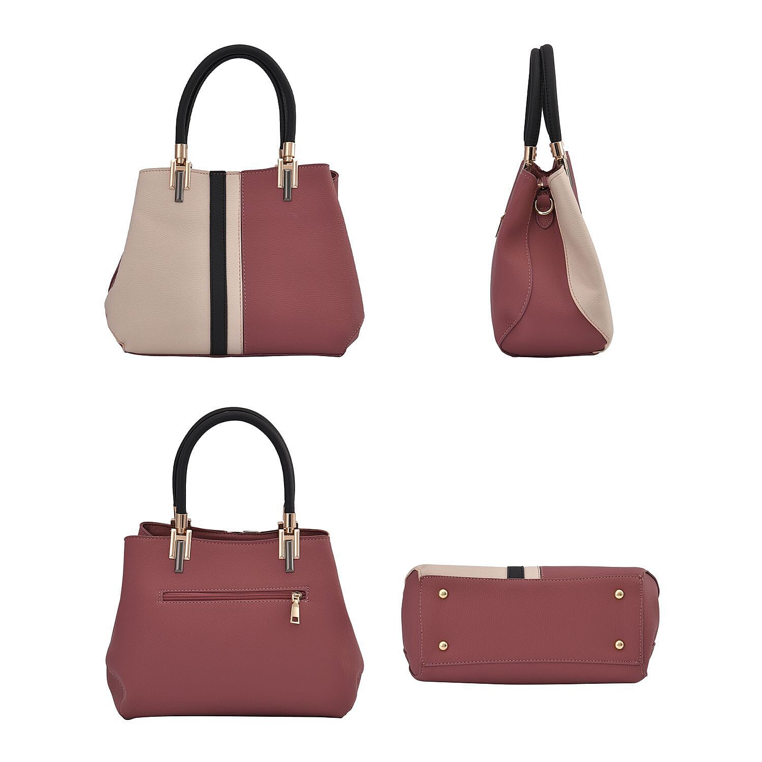 Designer Closeout- Full Grain Handbag with Detachable Long Strap & Cushioned Handles - Pink