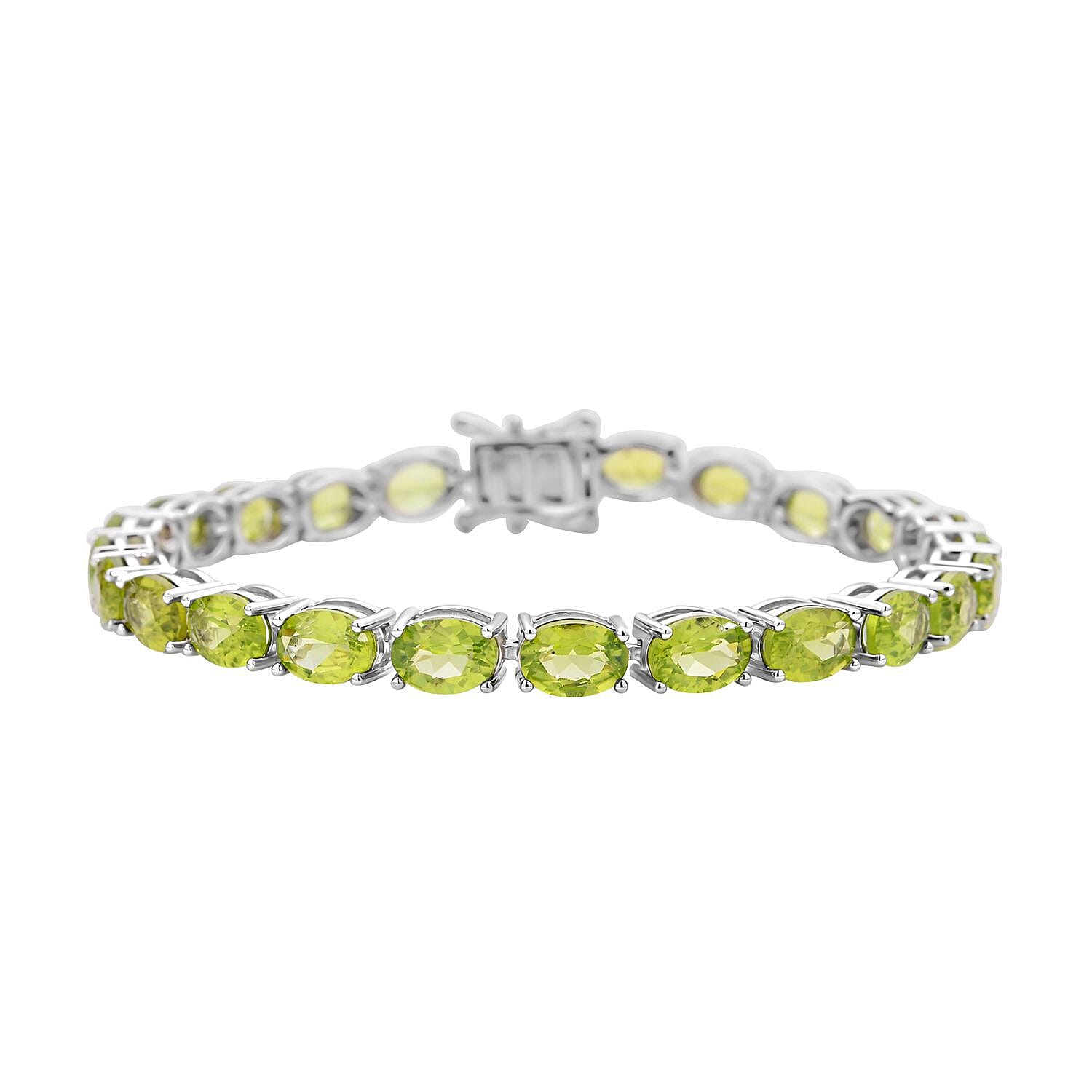 Hebei Peridot Tennis Bracelet (Size - 8) in Rhodium Overlay Sterling Silver 22.88 Ct, Silver Wt. 8.50 Gms.