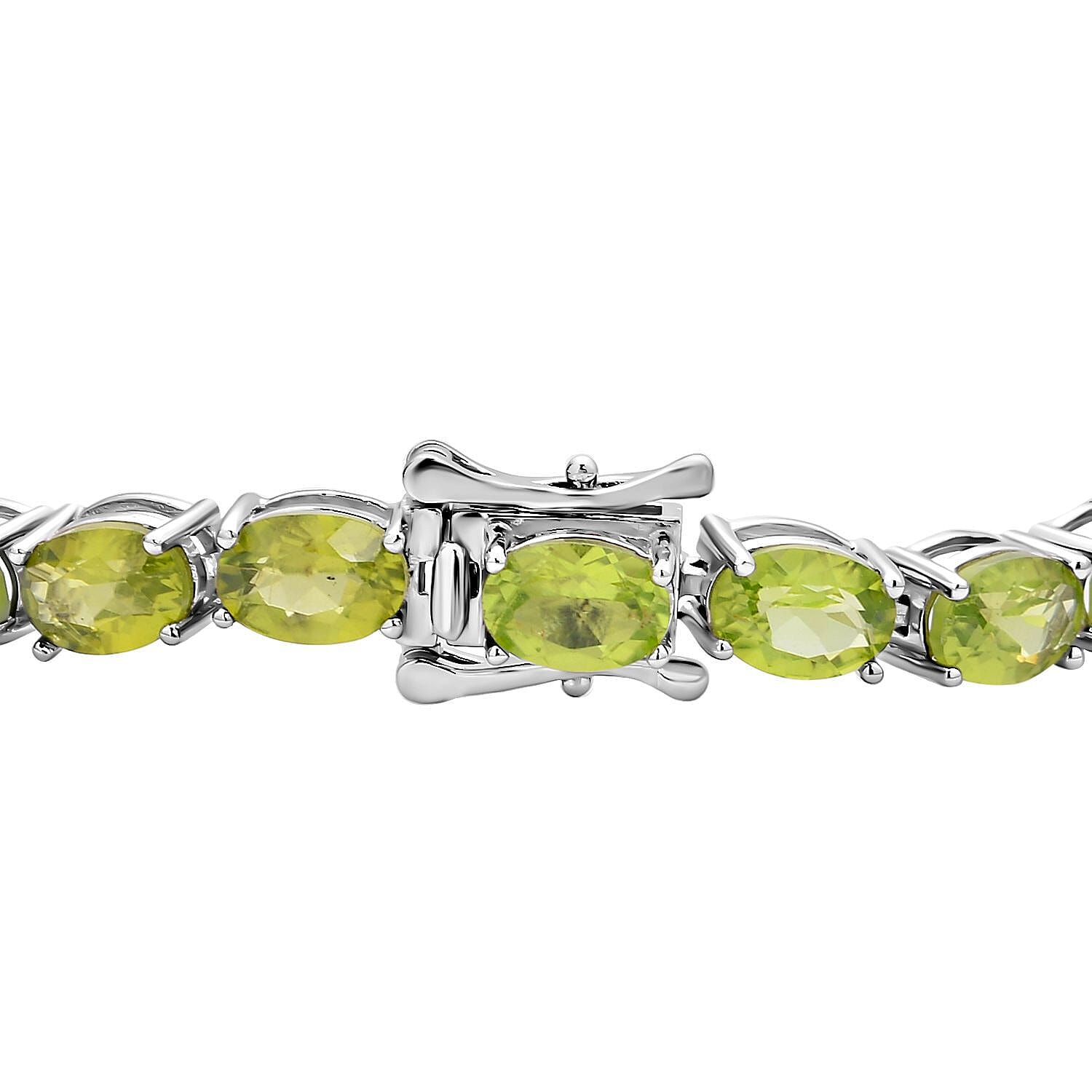 Hebei Peridot Tennis Bracelet (Size - 8) in Rhodium Overlay Sterling Silver 22.88 Ct, Silver Wt. 8.50 Gms.