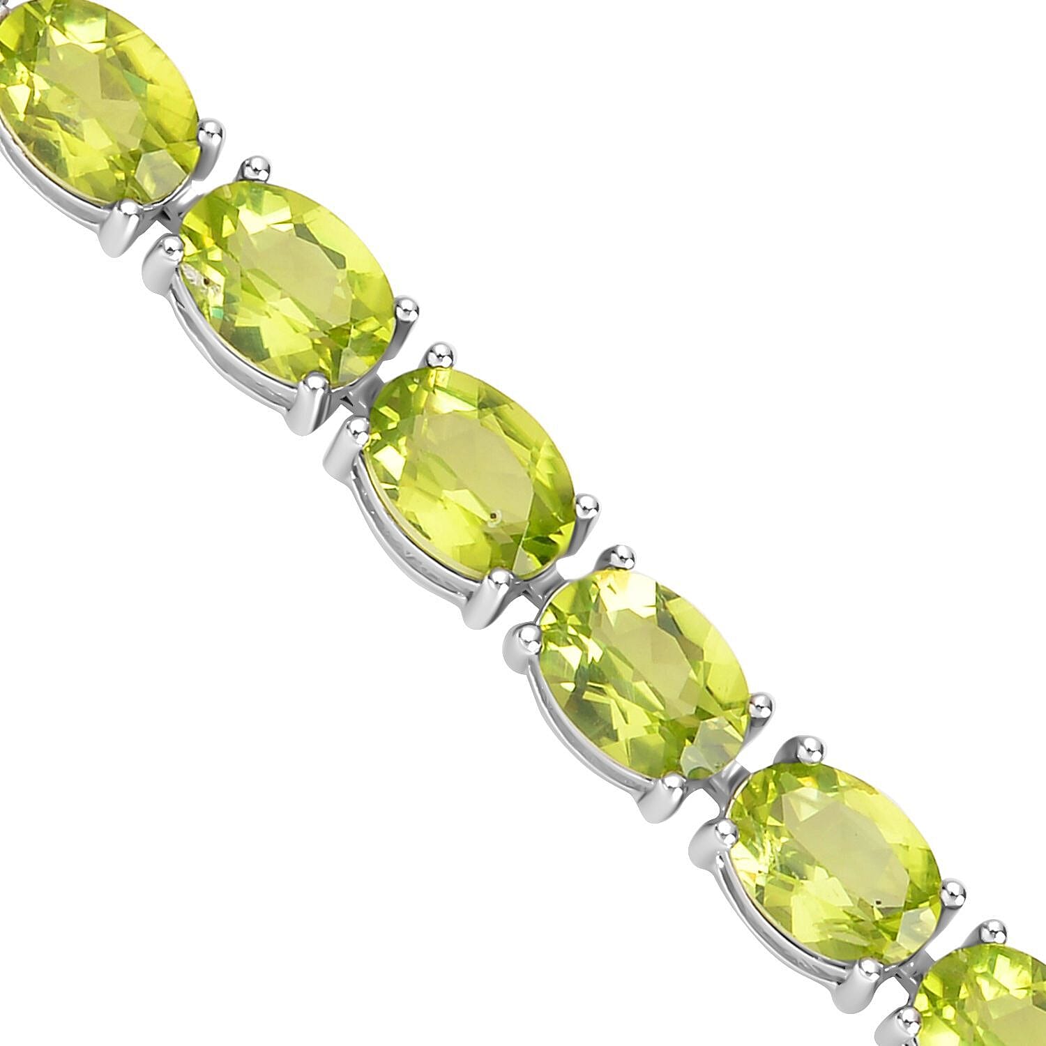 Hebei Peridot Tennis Bracelet (Size - 8) in Rhodium Overlay Sterling Silver 22.88 Ct, Silver Wt. 8.50 Gms.