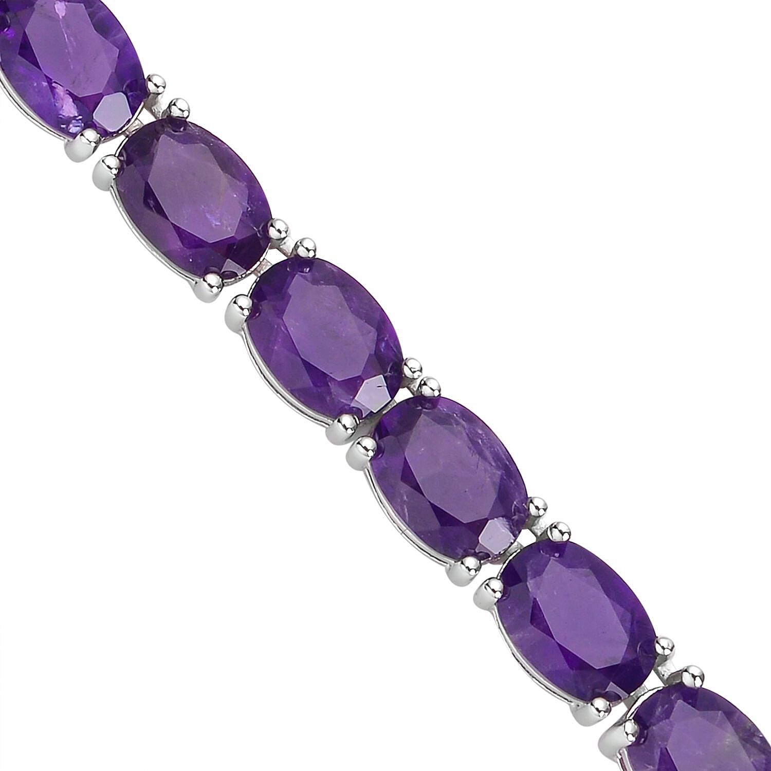 Amethyst Tennis Necklace (Size - 18) in Rhodium Overlay Sterling Silver 42.71 Ct, Silver Wt. 19.00 Gms