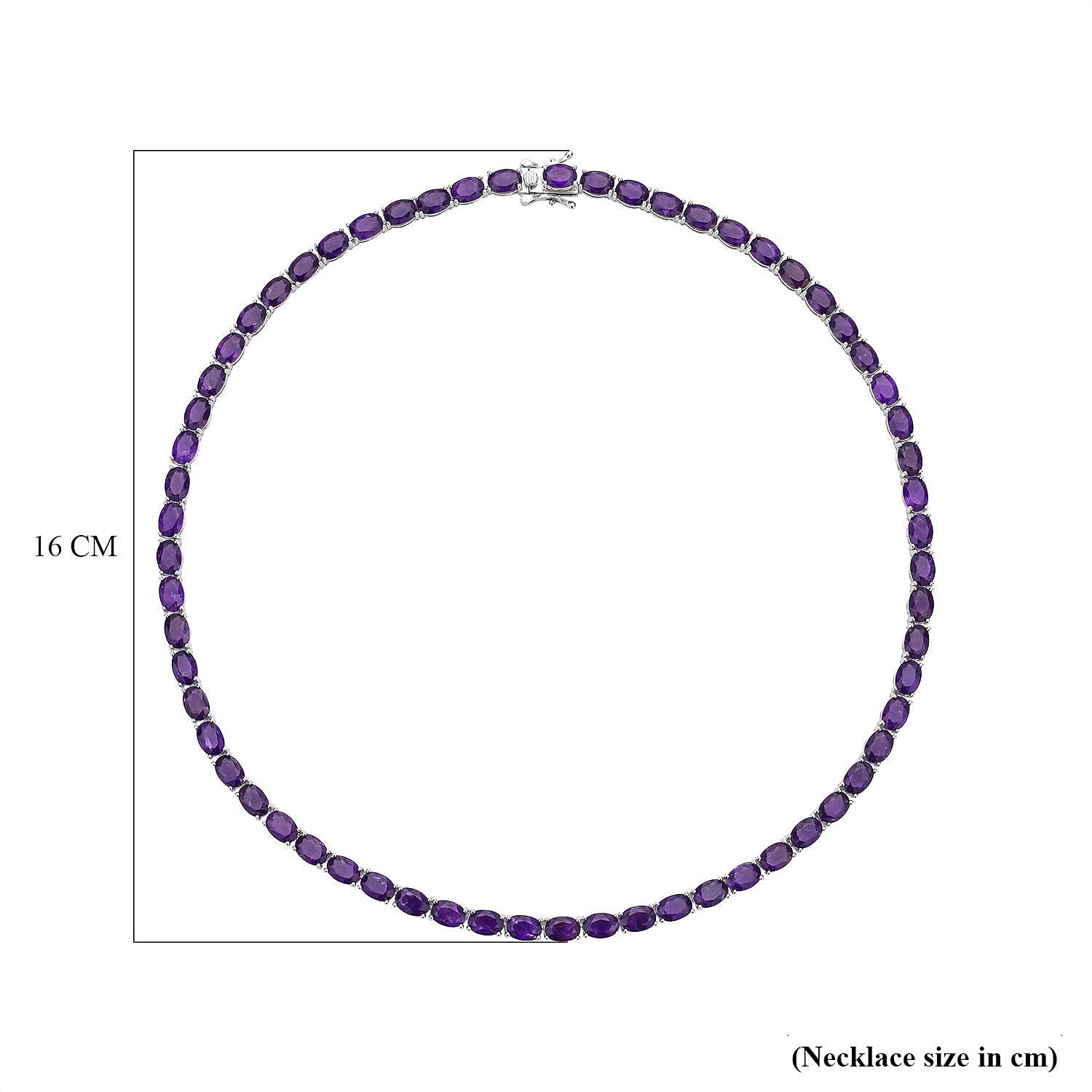 Amethyst Tennis Necklace (Size - 18) in Rhodium Overlay Sterling Silver 42.71 Ct, Silver Wt. 19.00 Gms