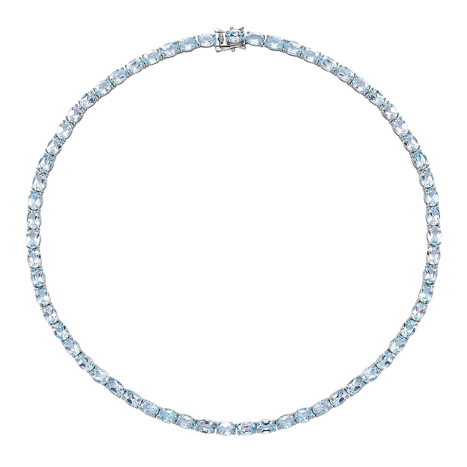 Sterling Silver Blue Topaz Heart Classic Tennis Necklace， 16 Inches-