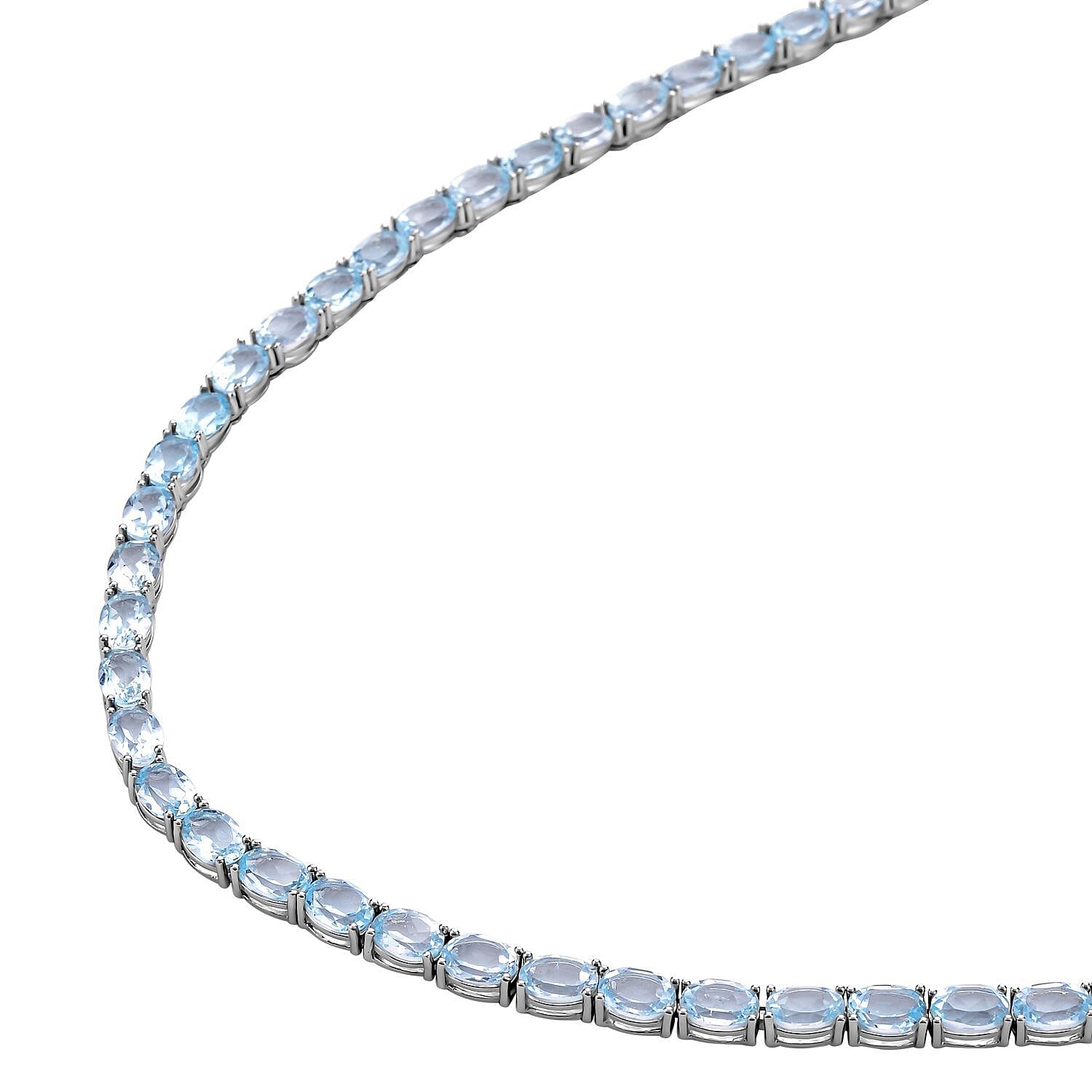 Sky Blue Topaz Tennis Necklace (Size 18) with GB Lock Box in Rhodium Overlay Sterling Silver 56.70 Ct, Silver Wt. 15.79 Gms.