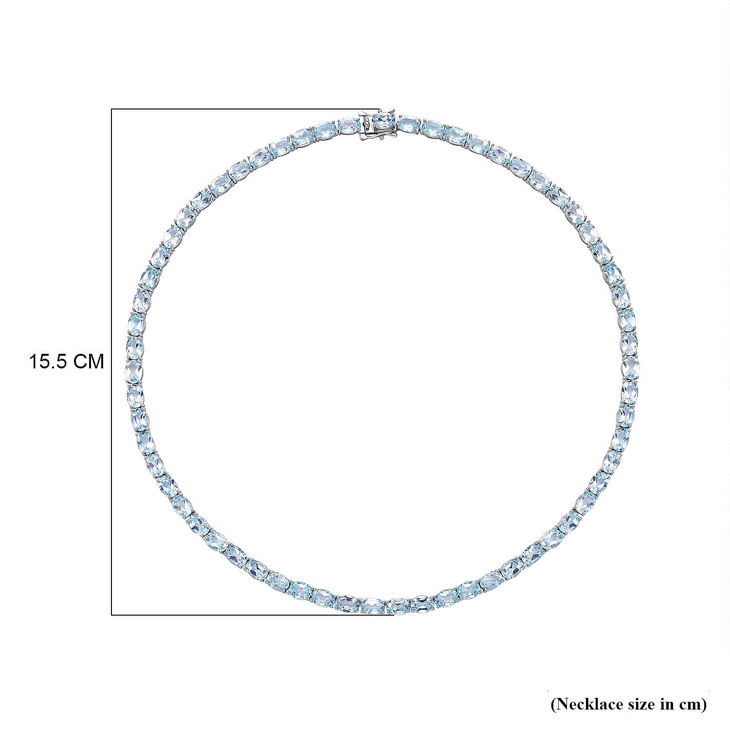 Sky Blue Topaz Tennis Necklace (Size 18) with GB Lock Box in Rhodium Overlay Sterling Silver 56.70 Ct, Silver Wt. 15.79 Gms.