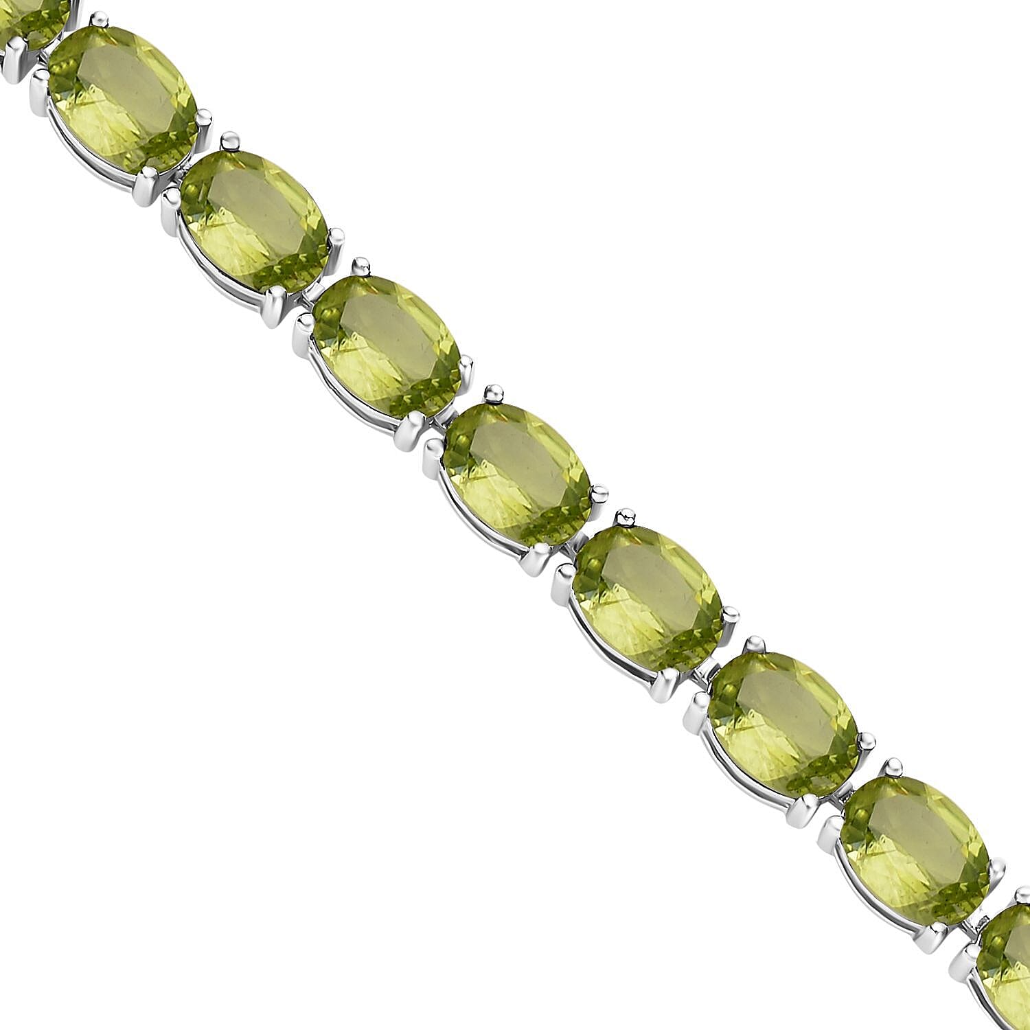 Hebei Peridot Tennis Necklace (Size - 18) in Rhodium Overlay Sterling Silver 50.40 Ct, Silver Wt. 18.00 Gms.