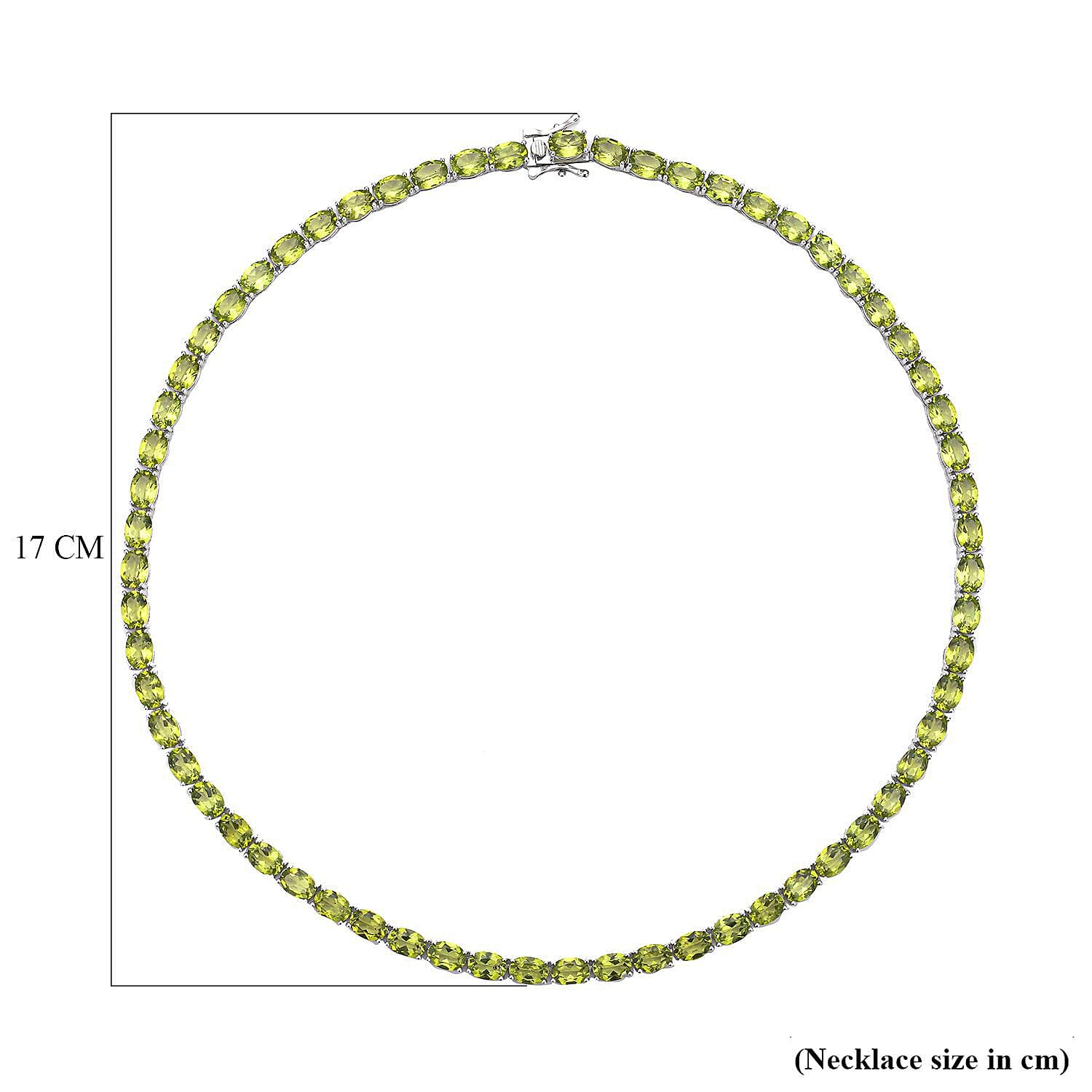 Hebei Peridot Tennis Necklace (Size - 18) in Rhodium Overlay Sterling Silver 50.40 Ct, Silver Wt. 18.00 Gms.