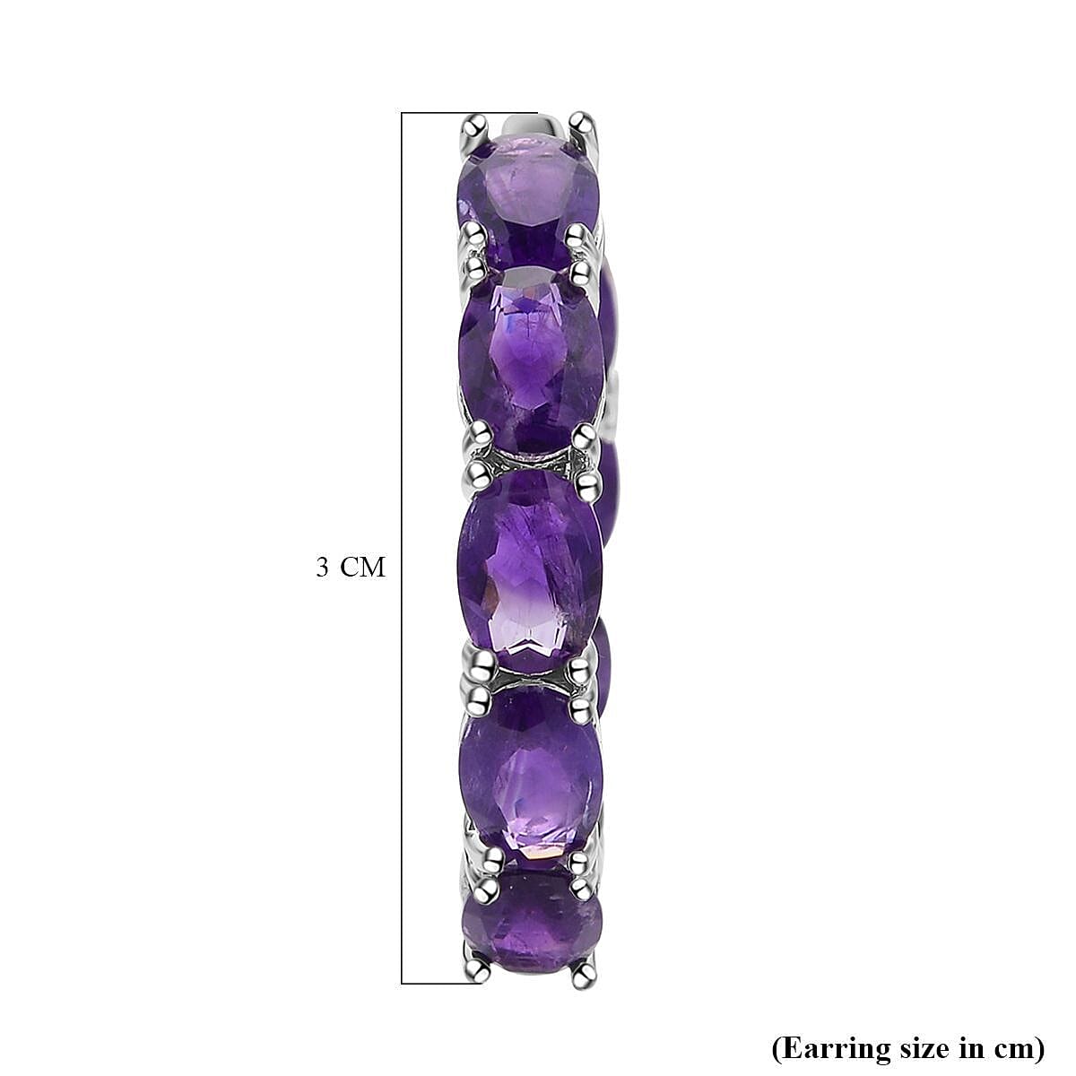 Amethyst Hoop Earrings (with Clasp) in Rhodium Overlay Sterling Silver 12.17 Ct, Silver Wt. 5.50 Gms