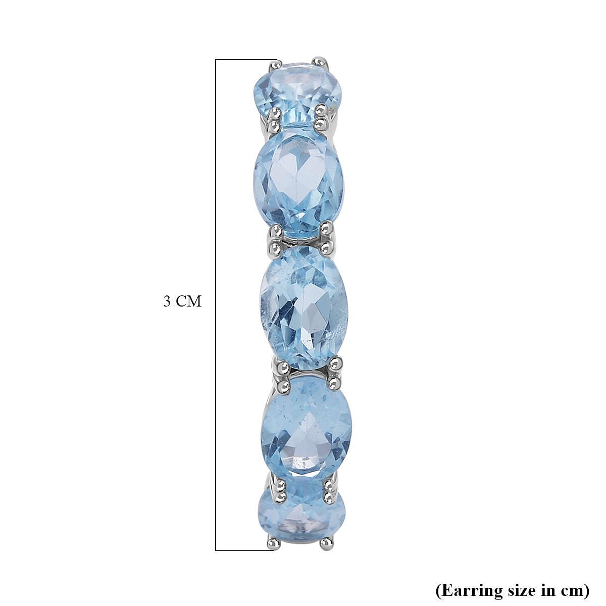 Sky Blue Topaz Hoop Earrings (With Clasp) in Rhodium Overlay Sterling Silver 17.39 Ct, Silver Wt. 5.50 Gms.