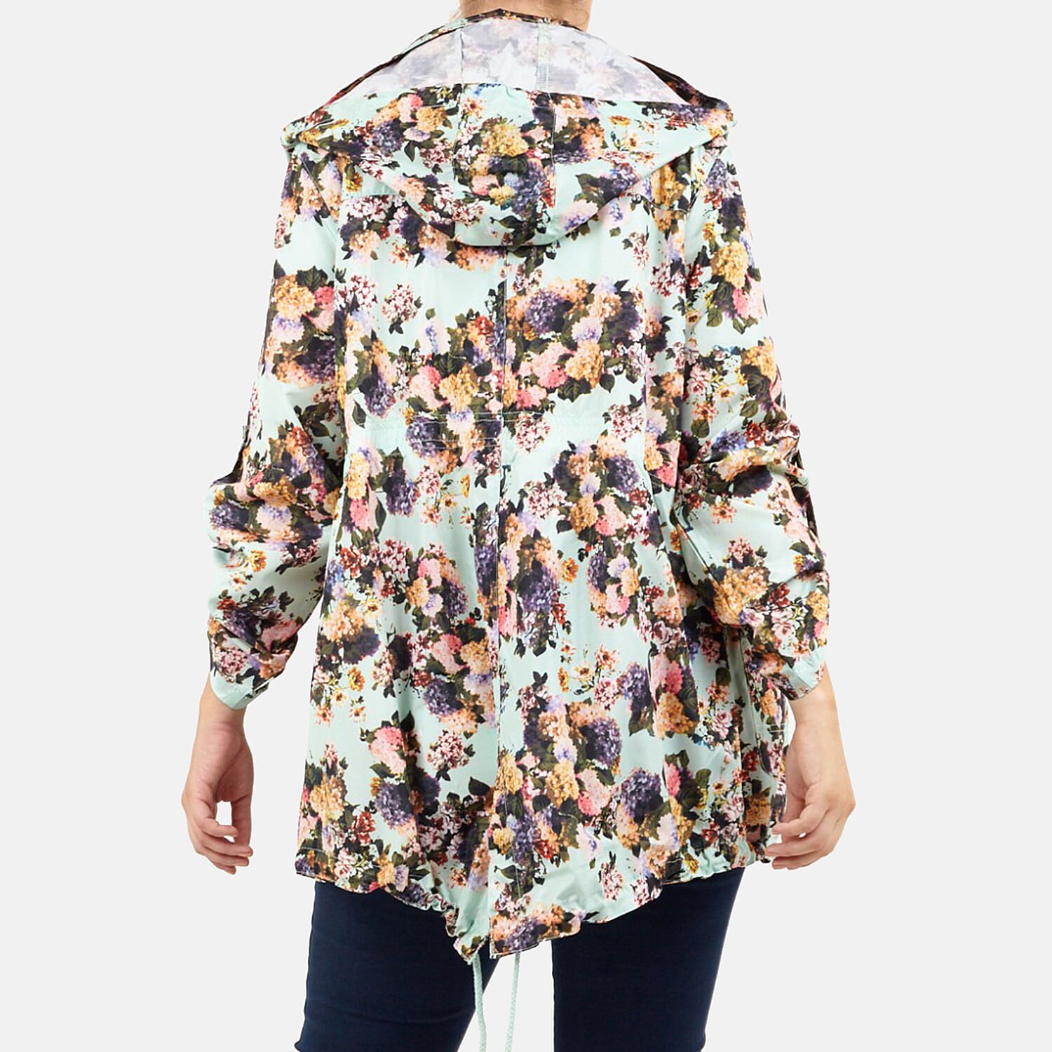 Brave Soul Floral Pattern Water Resistant Hooded Rain Mac (Size 22) - Mint