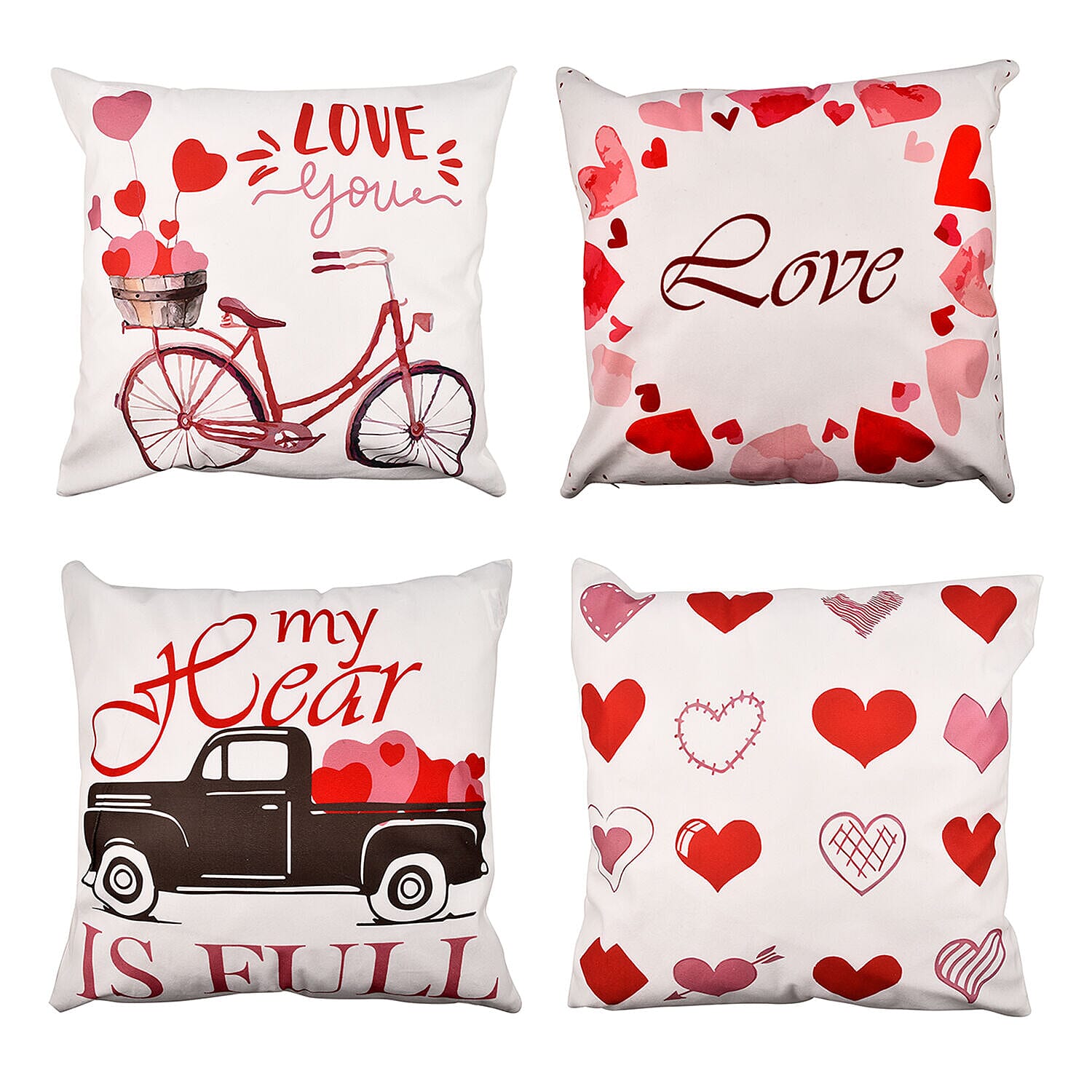 Set of 4 -  Love Theme Cushion Cover (Size 40 Cm) - White and Red