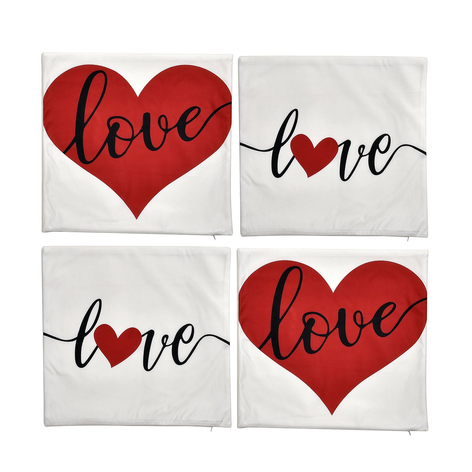 Set of 4 -  Love Theme Cushion Cover (Size 40 Cm) - White and Red