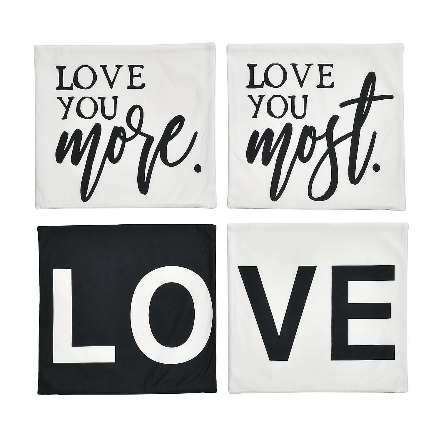 Set of 4 -  Love Theme Cushion Cover (Size 40 Cm) - White - Black